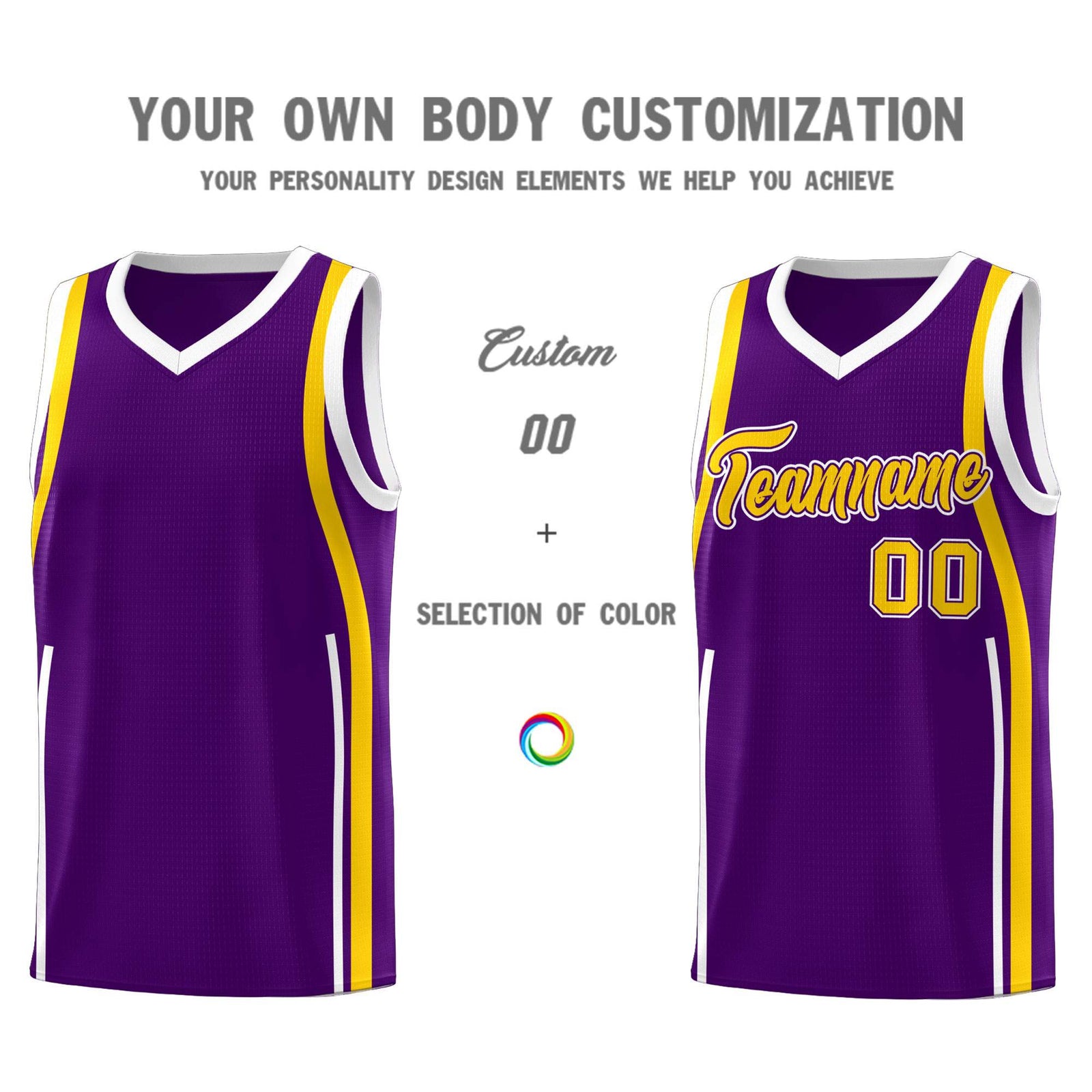 Custom Purple White-Gold Ribbon Pattern Basketball Kits