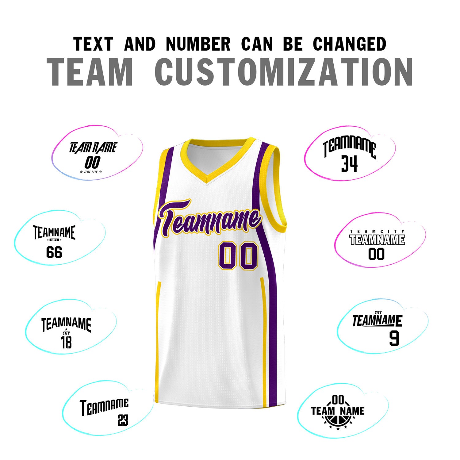 Custom White Purple-Gold Ribbon Pattern Basketball Kits