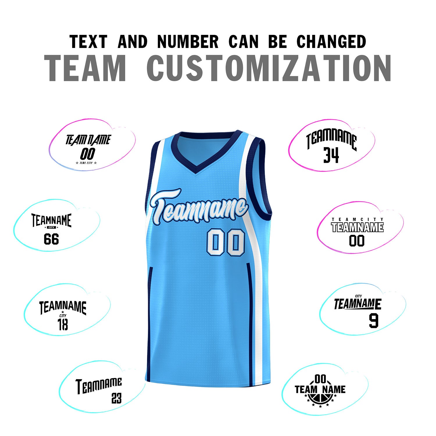 Custom Powder Blue Navy-White Ribbon Pattern Basketball Kits