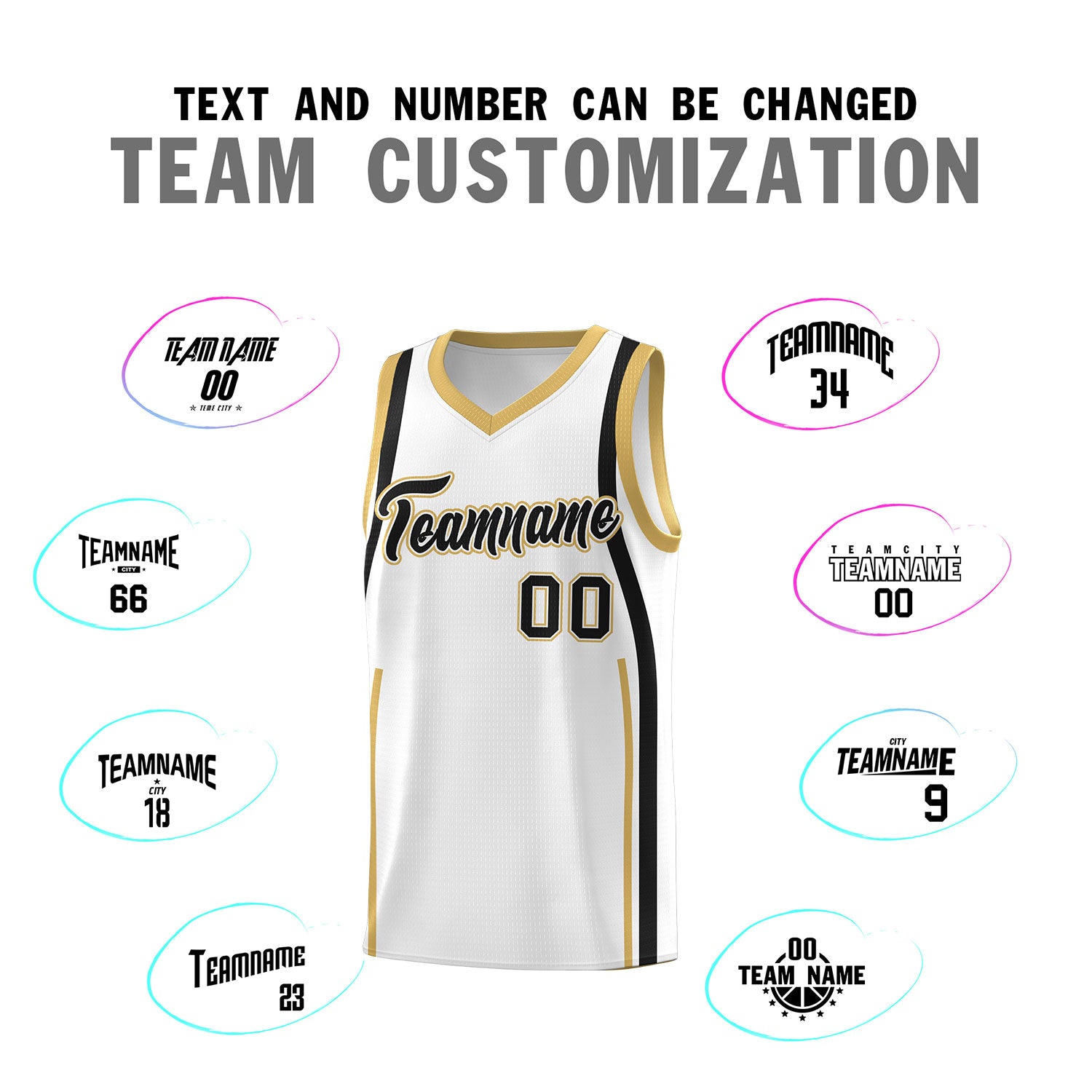 Custom White Black-White Ribbon Pattern Basketball Kits