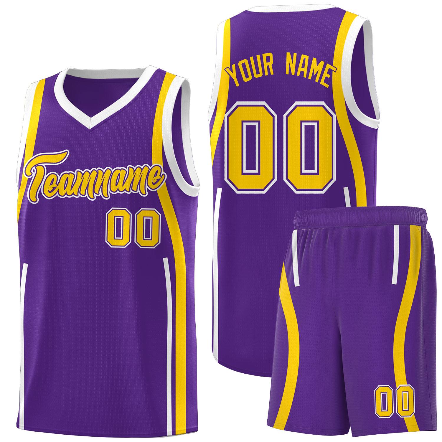 Custom Purple Gold-White Ribbon Pattern Basketball Kits