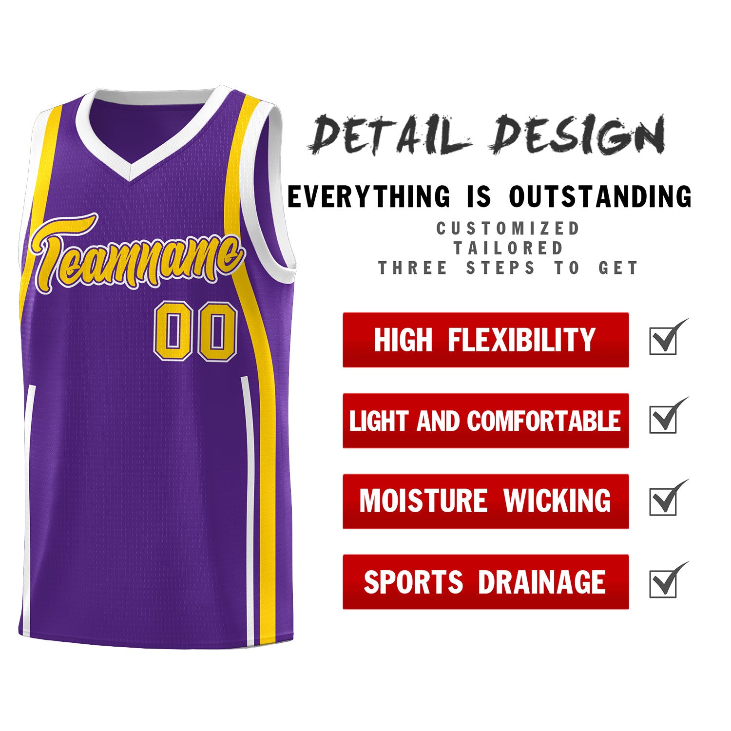 Custom Purple Gold-White Ribbon Pattern Basketball Kits