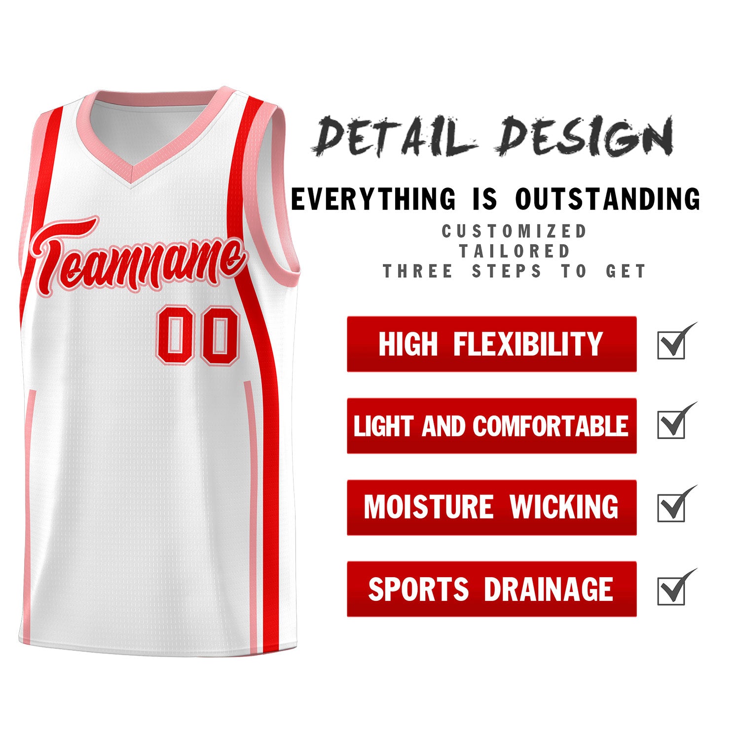 Custom White Light Red-Light Pink Ribbon Pattern Basketball Kits