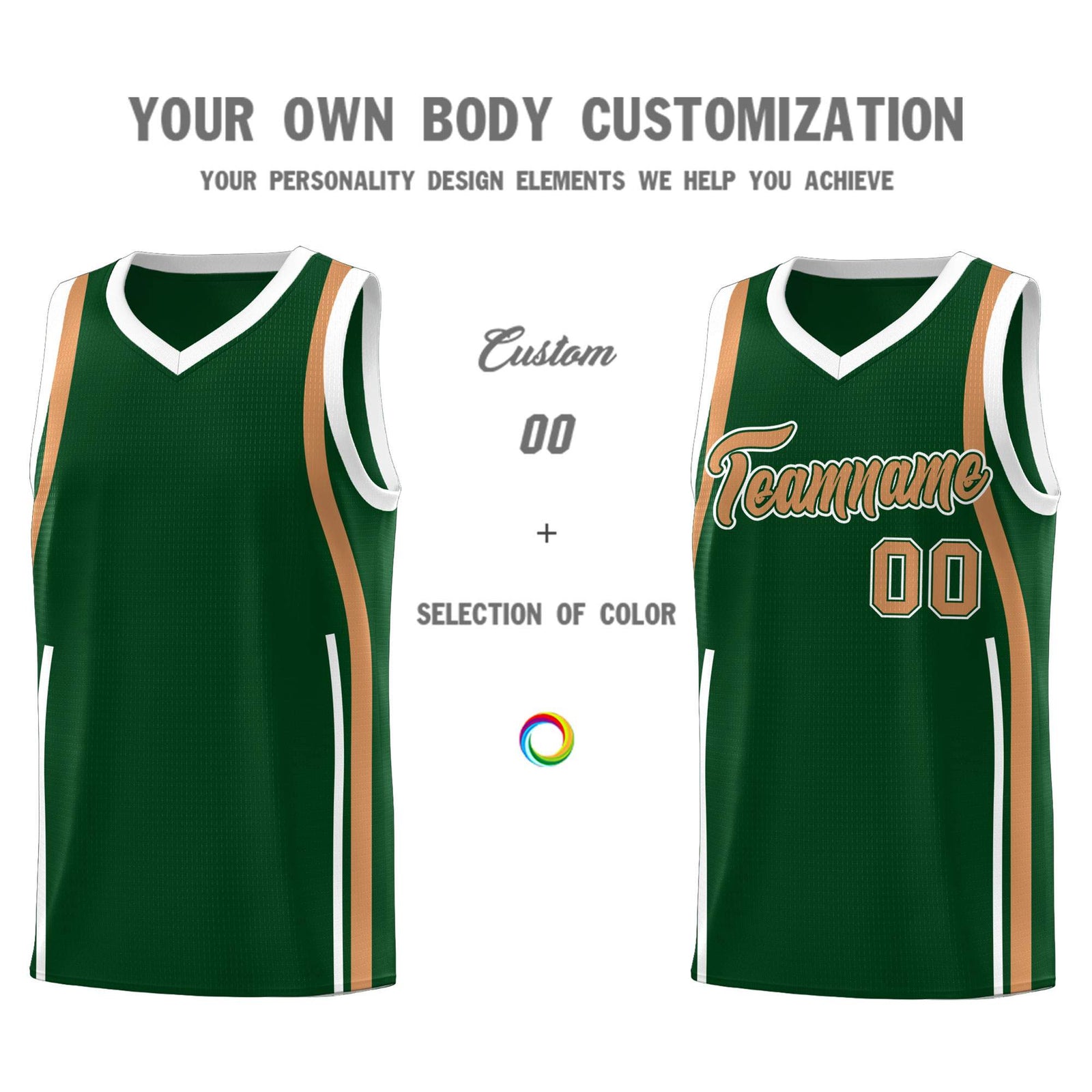 Custom Green Buckskin Brown-White Ribbon Pattern Basketball Kits