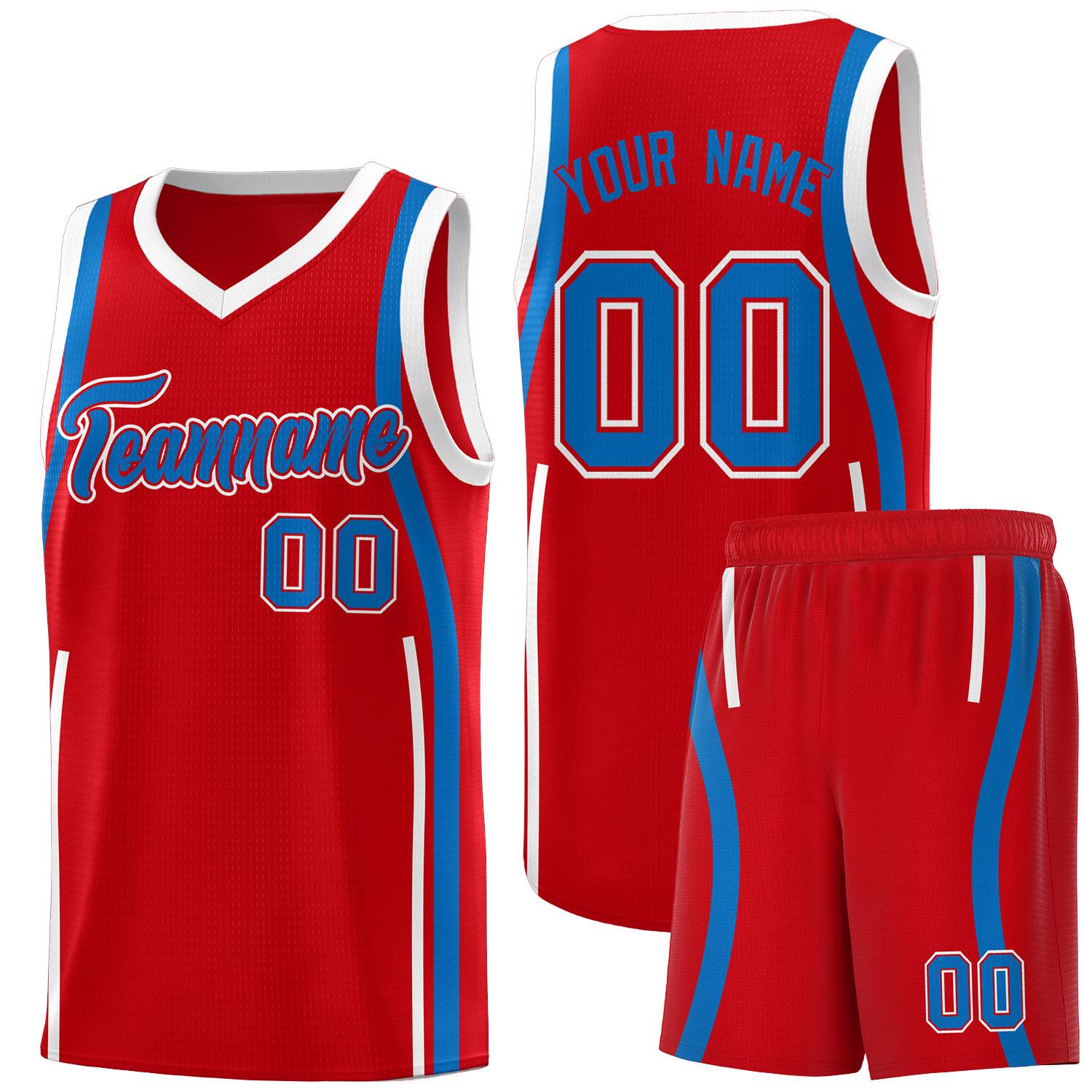 Custom Red Royal-White Ribbon Pattern Basketball Kits
