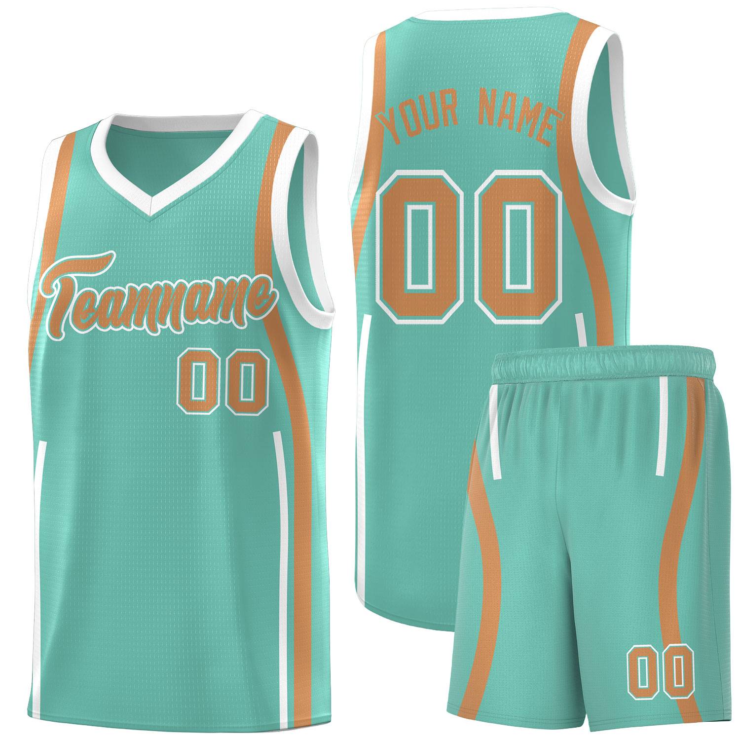 Custom Bright Green Buckskin Brown-White Ribbon Pattern Basketball Kits