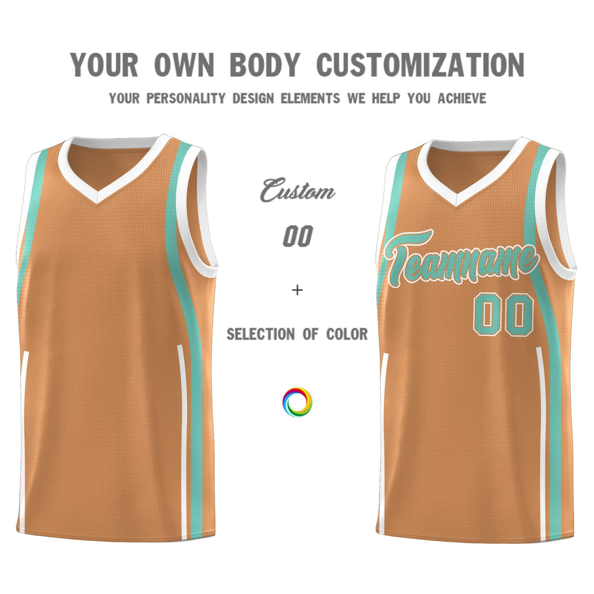 Custom Buckskin Brown Bright Green-White Ribbon Pattern Basketball Kits