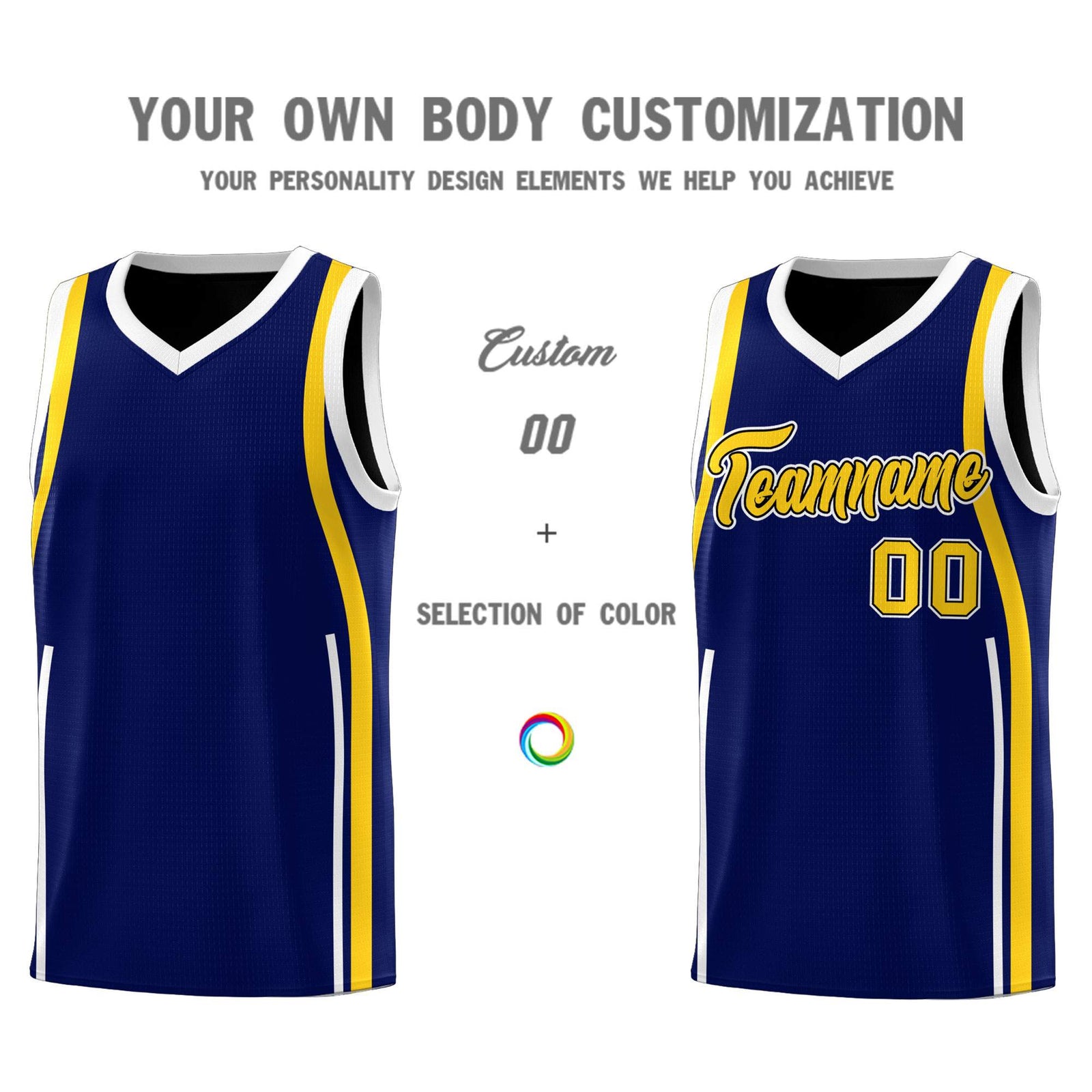 Custom Navy Gold-White Ribbon Pattern Basketball Kits