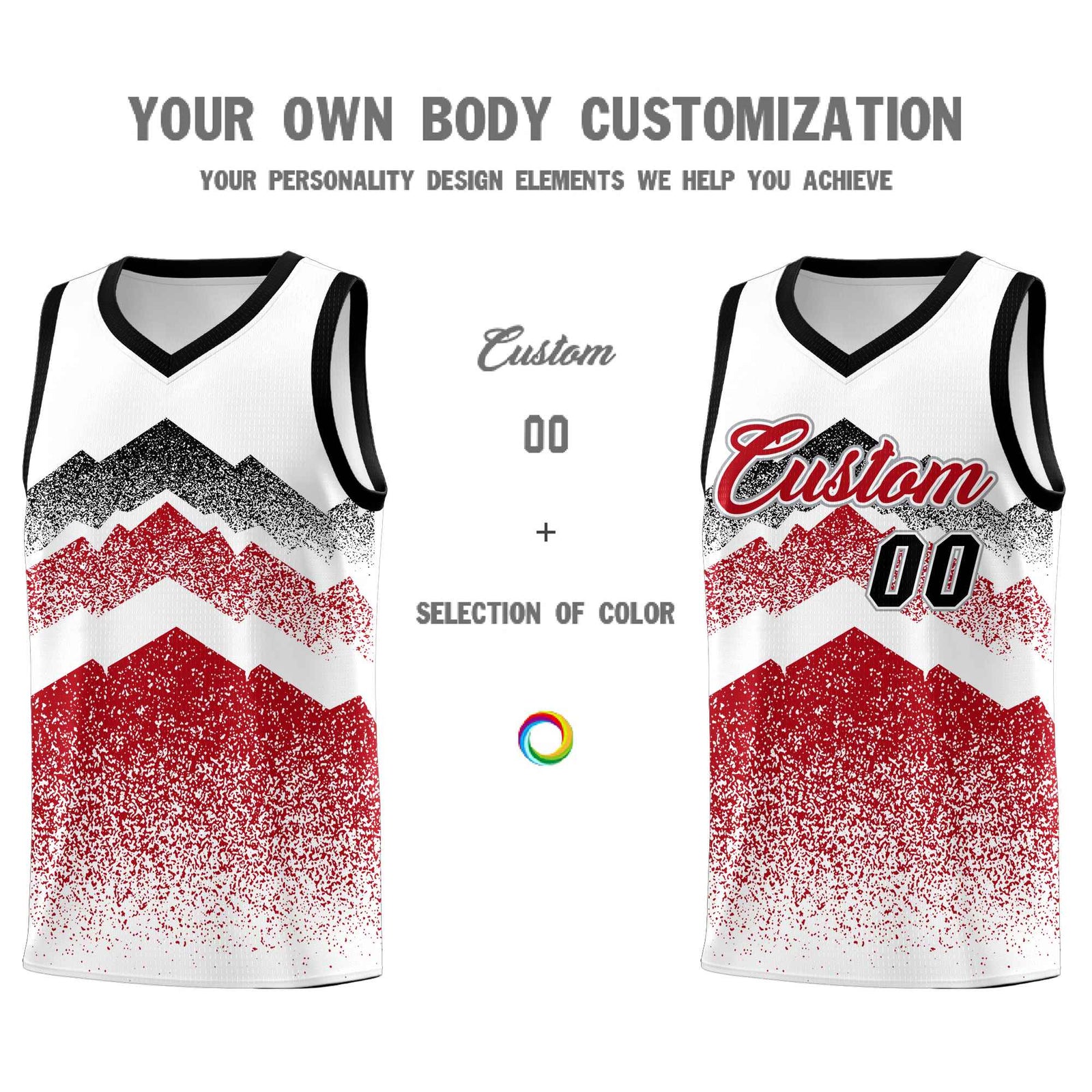 Personalized Youth Basketball Jerseys   White Red Gradient Mountain Design Uniforms