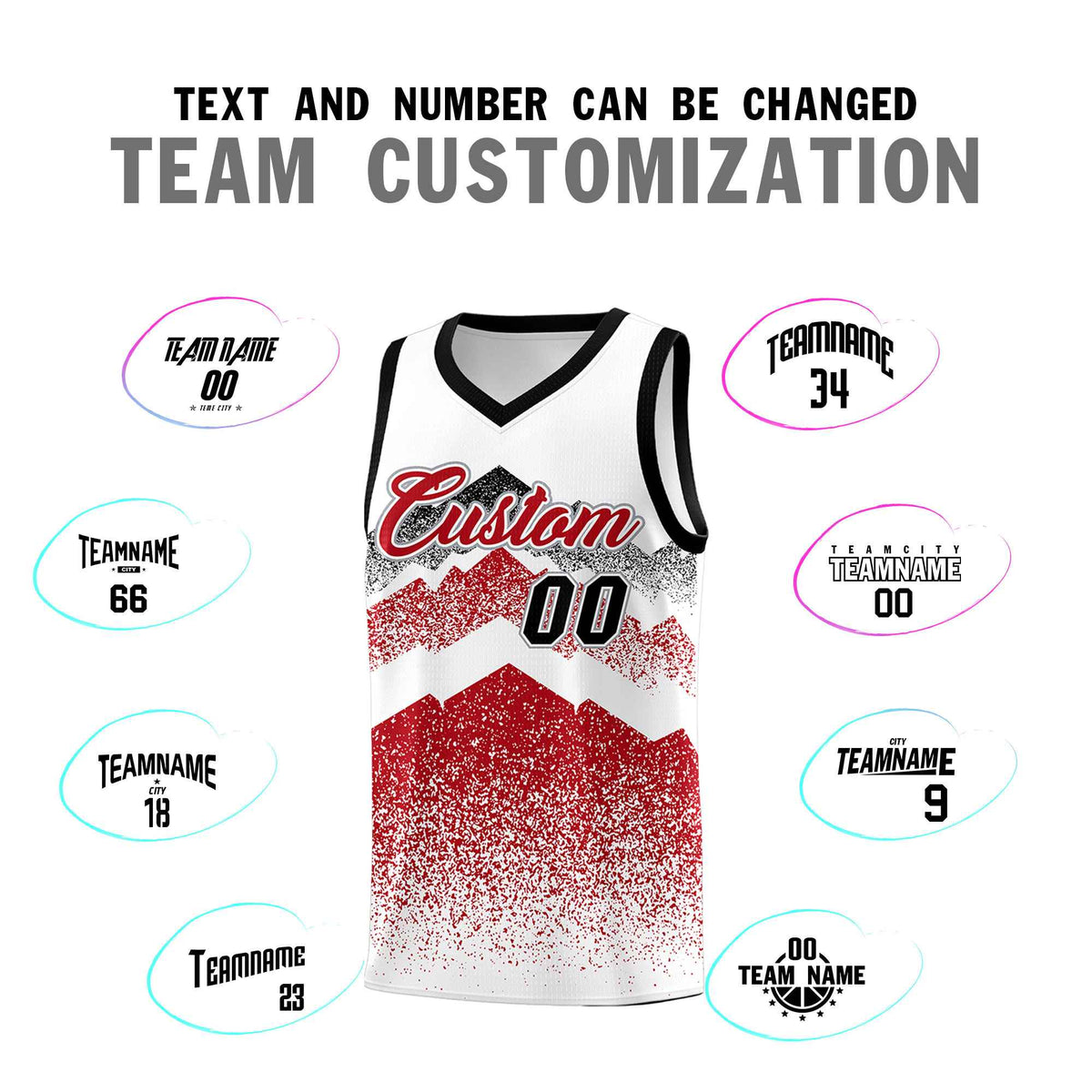 Personalized Youth Basketball Jerseys   White Red Gradient Mountain Design Uniforms
