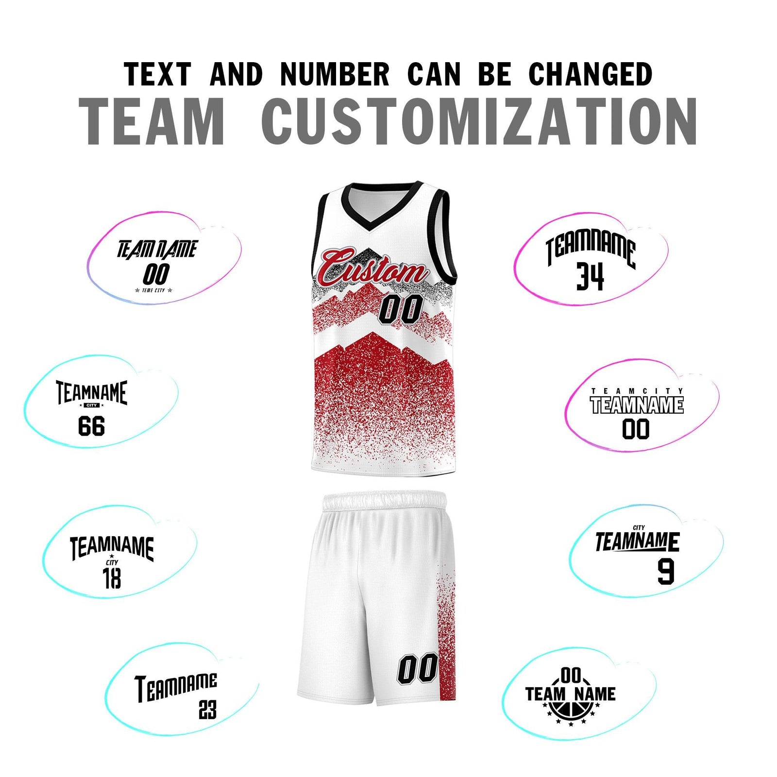 Personalized Youth Basketball Jerseys   White Red Gradient Mountain Design Uniforms