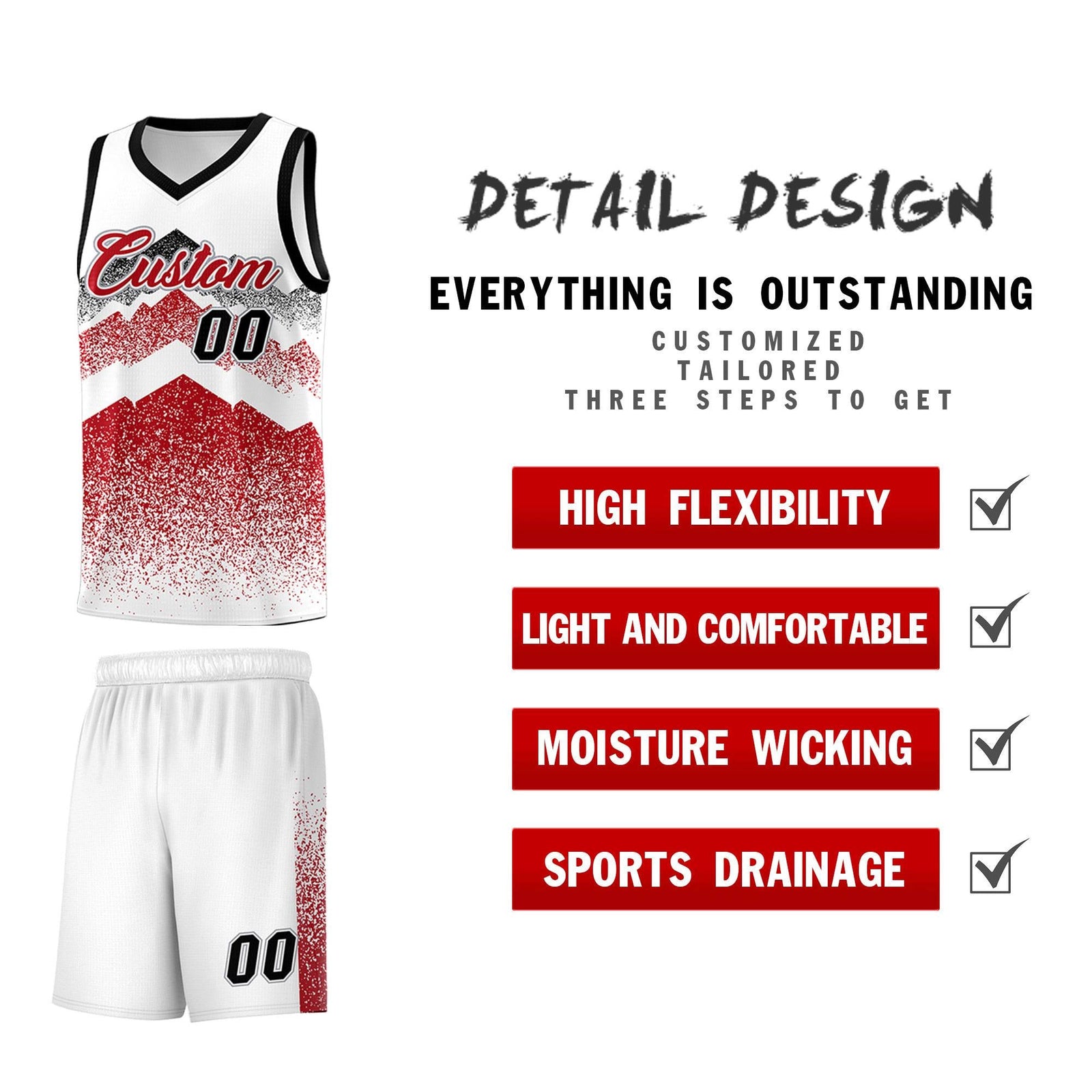 Personalized Youth Basketball Jerseys   White Red Gradient Mountain Design Uniforms