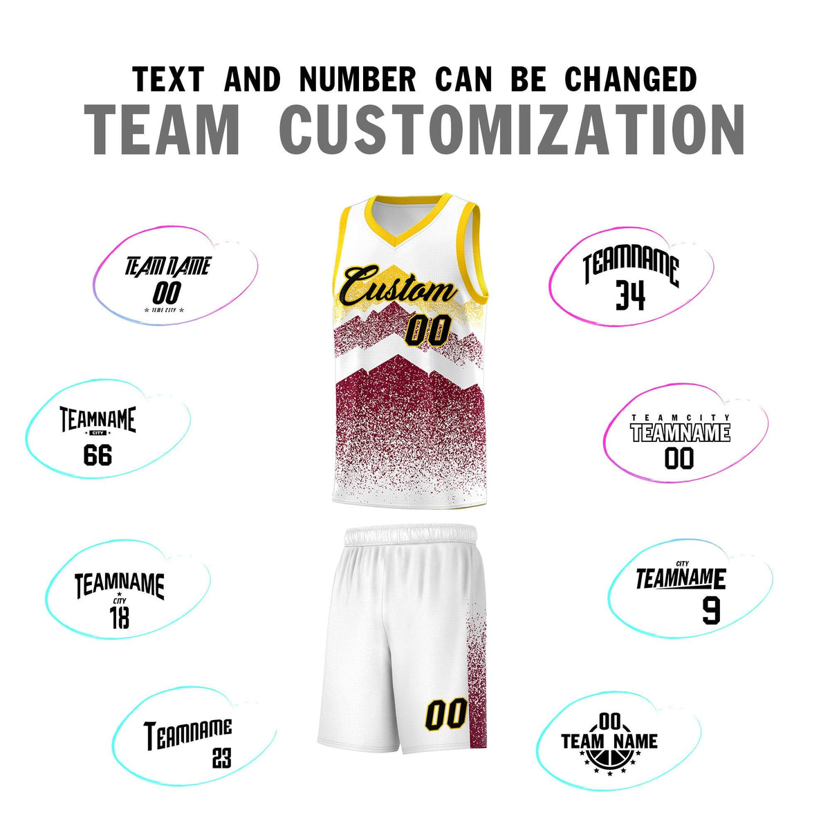 Personalized Youth Basketball Jerseys   White Crimson Gradient Mountain Design Uniforms