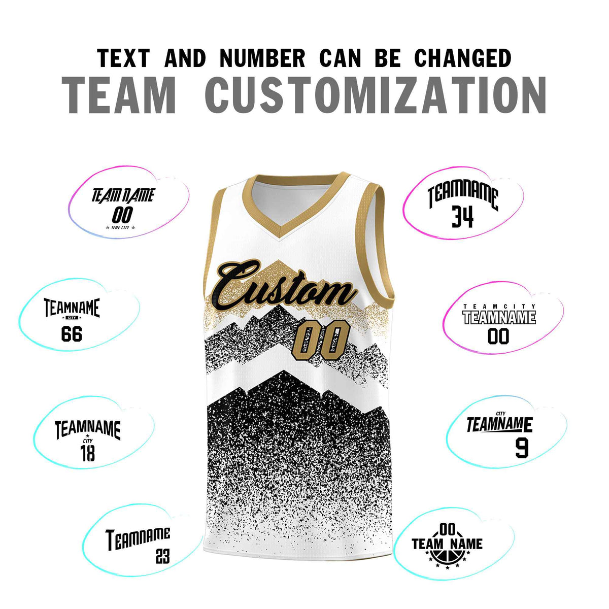 Custom Youth Basketball Jerseys White Black Gradient Mountain Design Uniforms