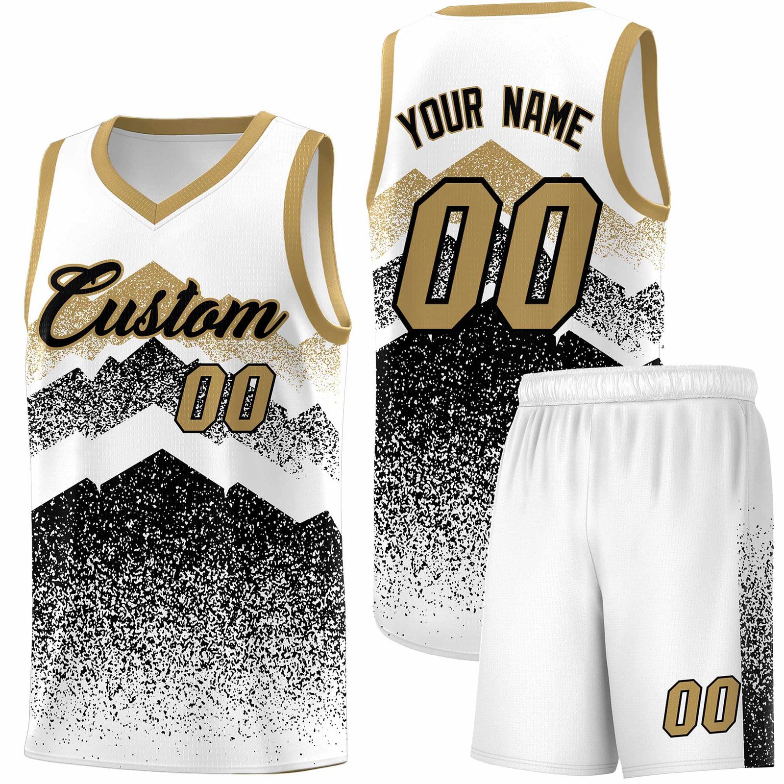 Custom Youth Basketball Jerseys White Black Gradient Mountain Design Uniforms