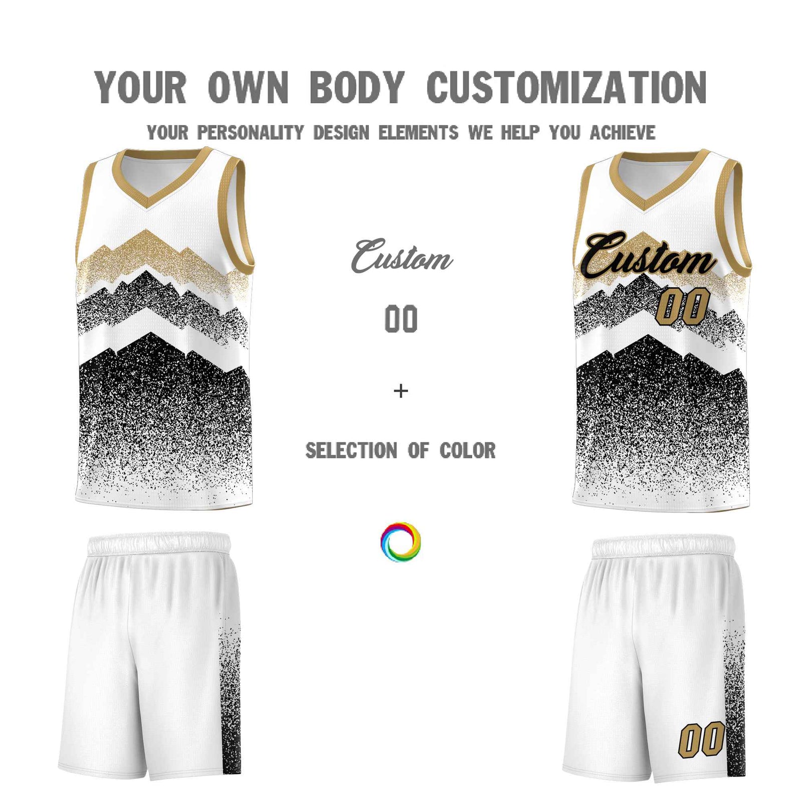 Custom Youth Basketball Jerseys White Black Gradient Mountain Design Uniforms