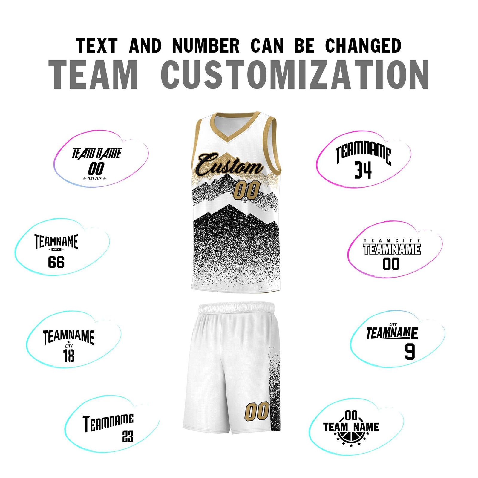 Custom Youth Basketball Jerseys White Black Gradient Mountain Design Uniforms