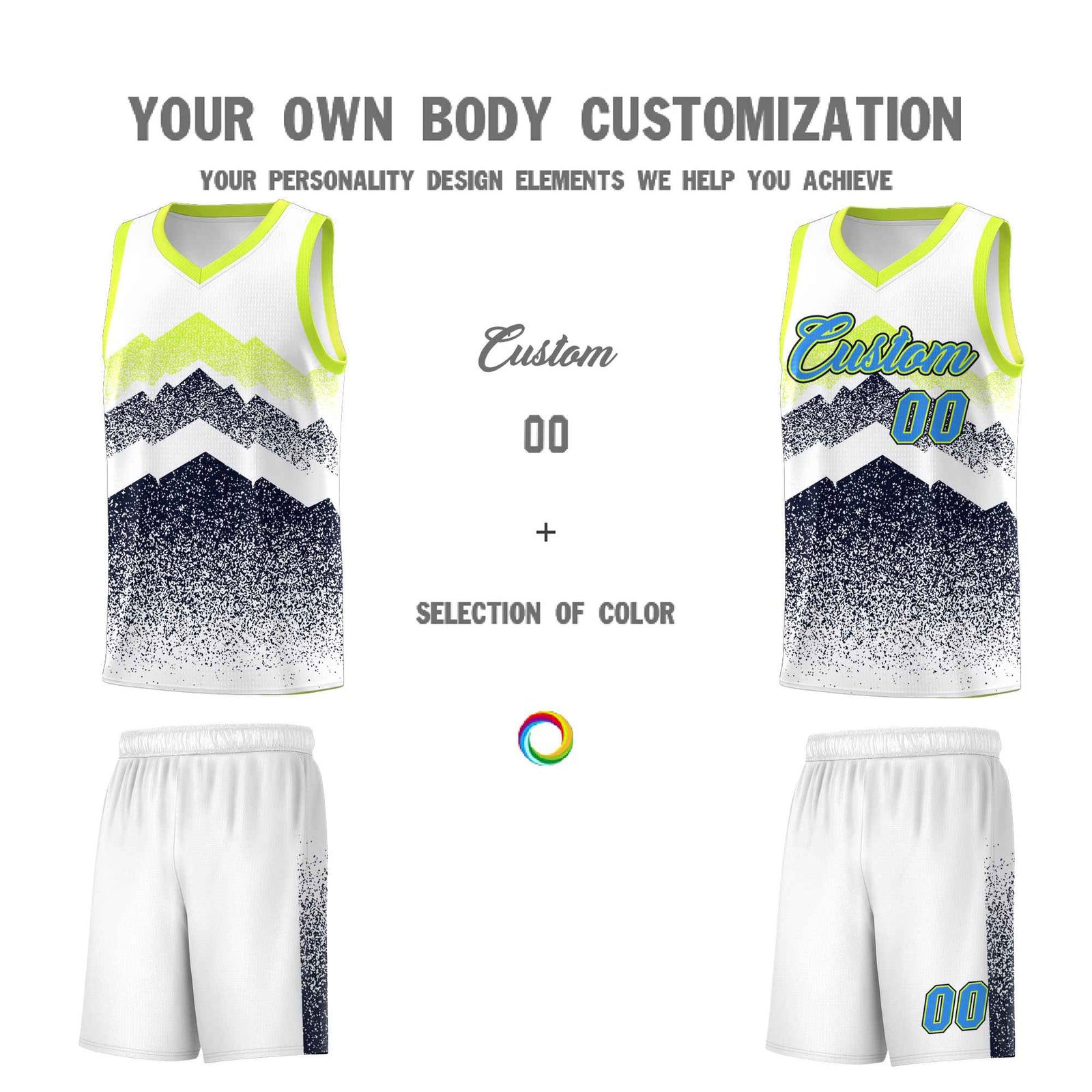 Personalized Youth Basketball Jerseys   White Navy Gradient Mountain Design Uniforms