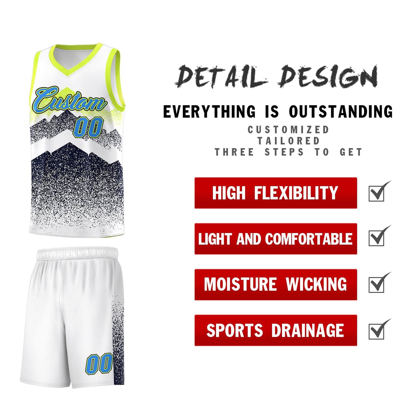 Personalized Youth Basketball Jerseys   White Navy Gradient Mountain Design Uniforms