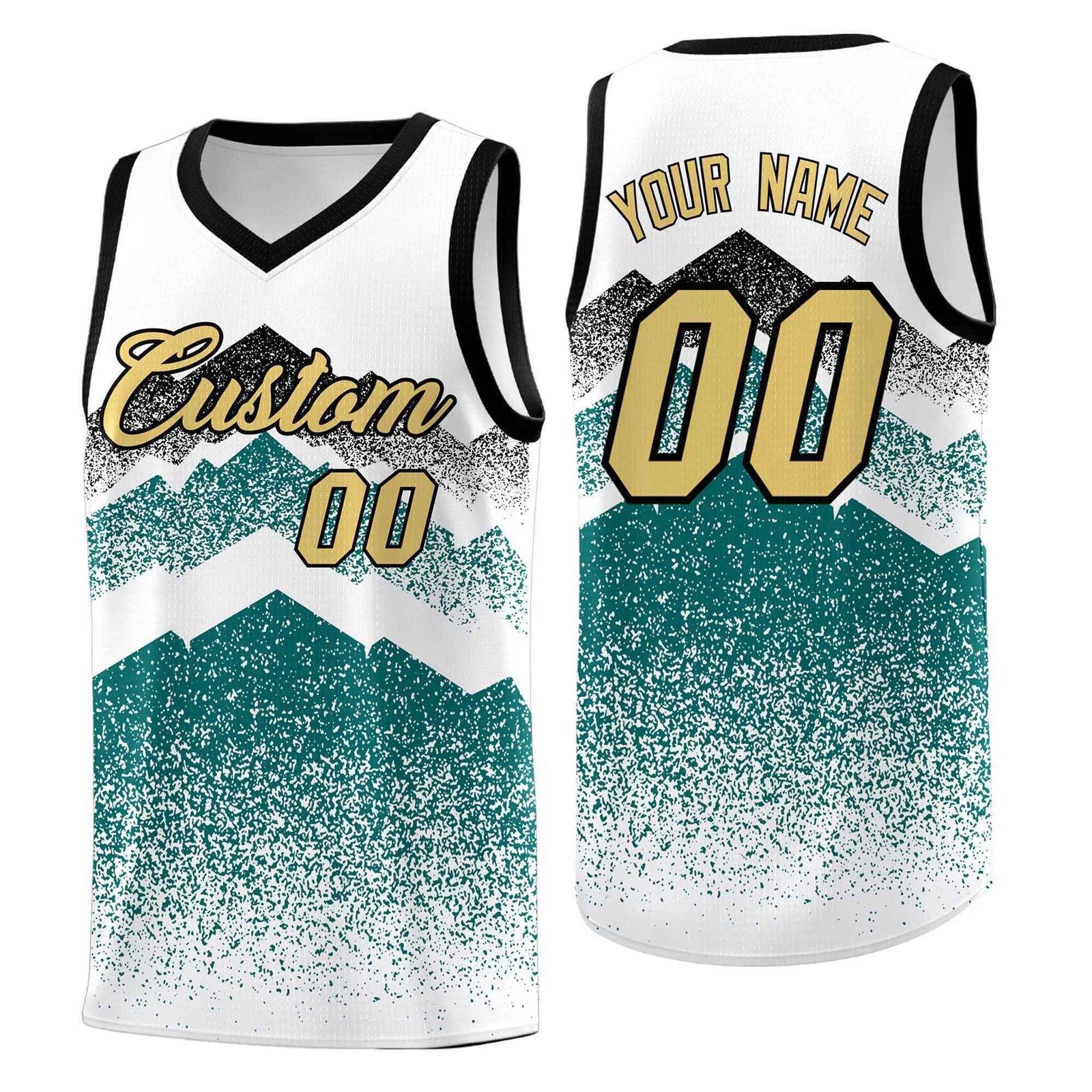 Custom Youth Basketball Jerseys White Teal Gradient Mountain Design Uniforms