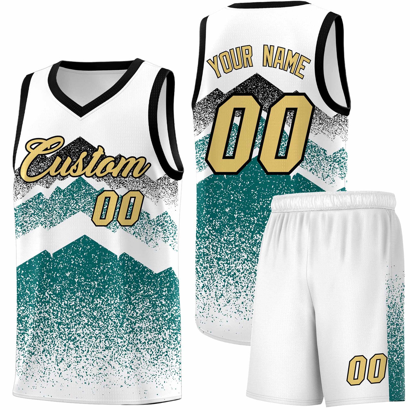 Custom Youth Basketball Jerseys White Teal Gradient Mountain Design Uniforms