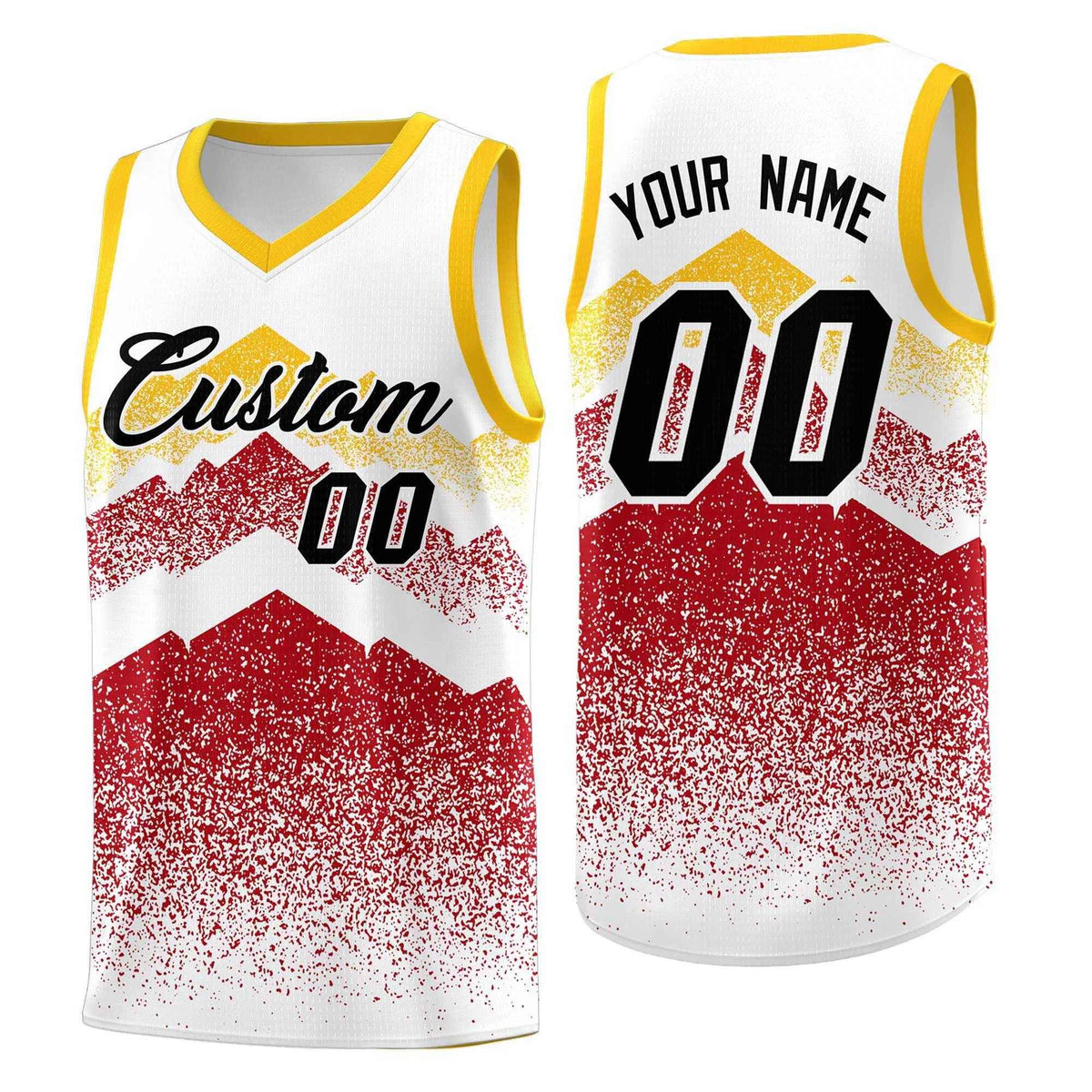 Custom Youth Basketball Jerseys White Red Gradient Mountain Design Uniforms