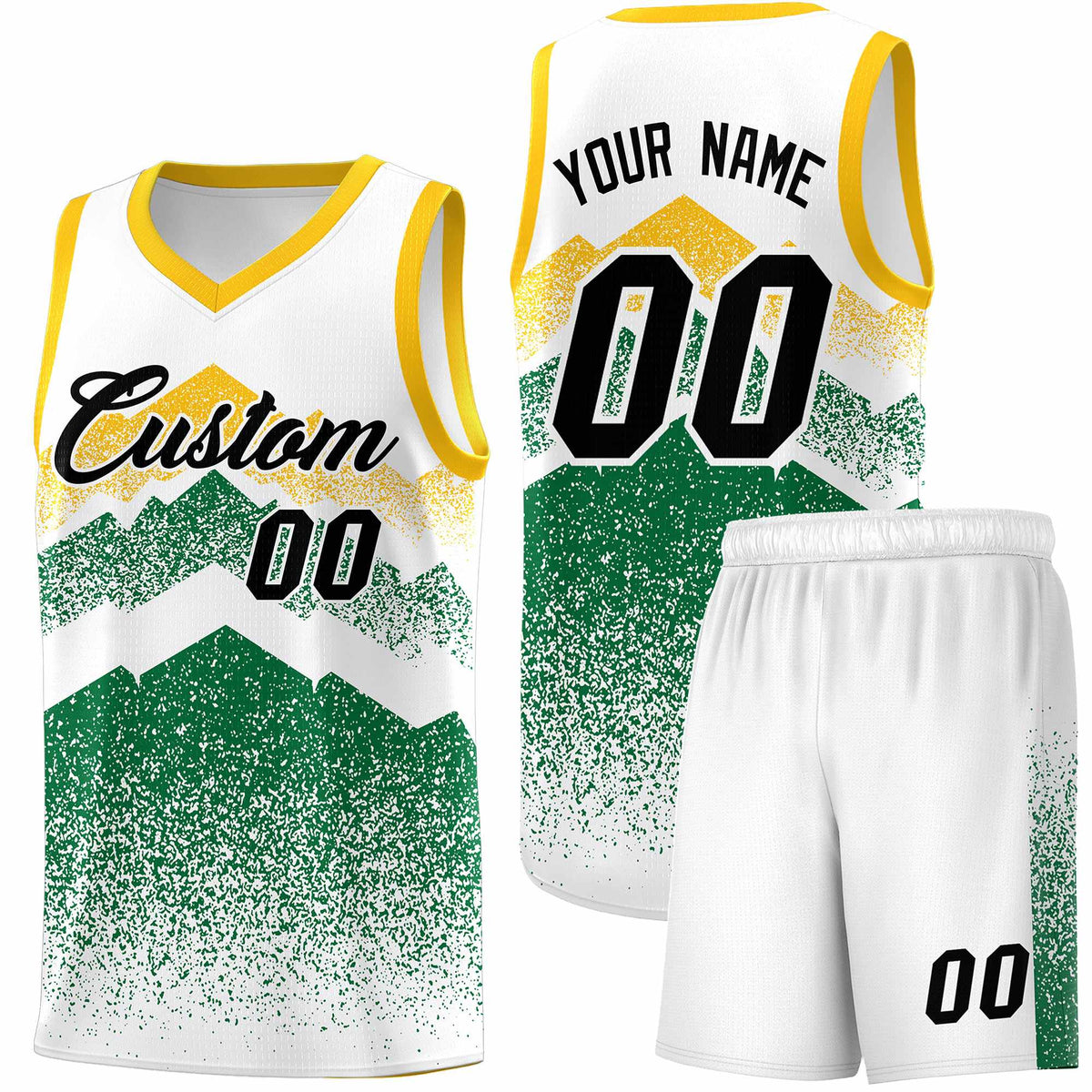 Personalized Youth Basketball Jerseys   White Kelly Green Gradient Mountain Design Uniforms
