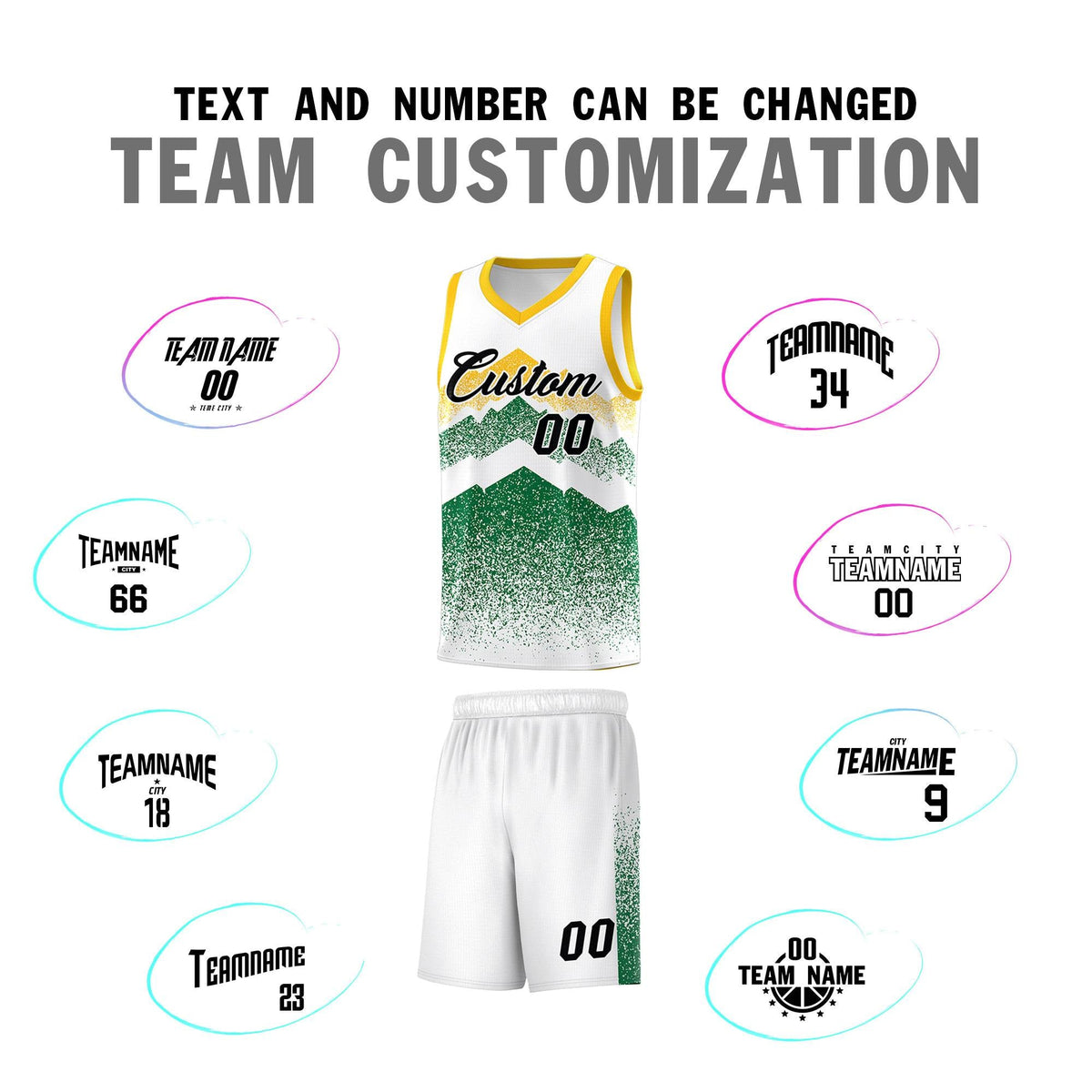 Personalized Youth Basketball Jerseys   White Kelly Green Gradient Mountain Design Uniforms
