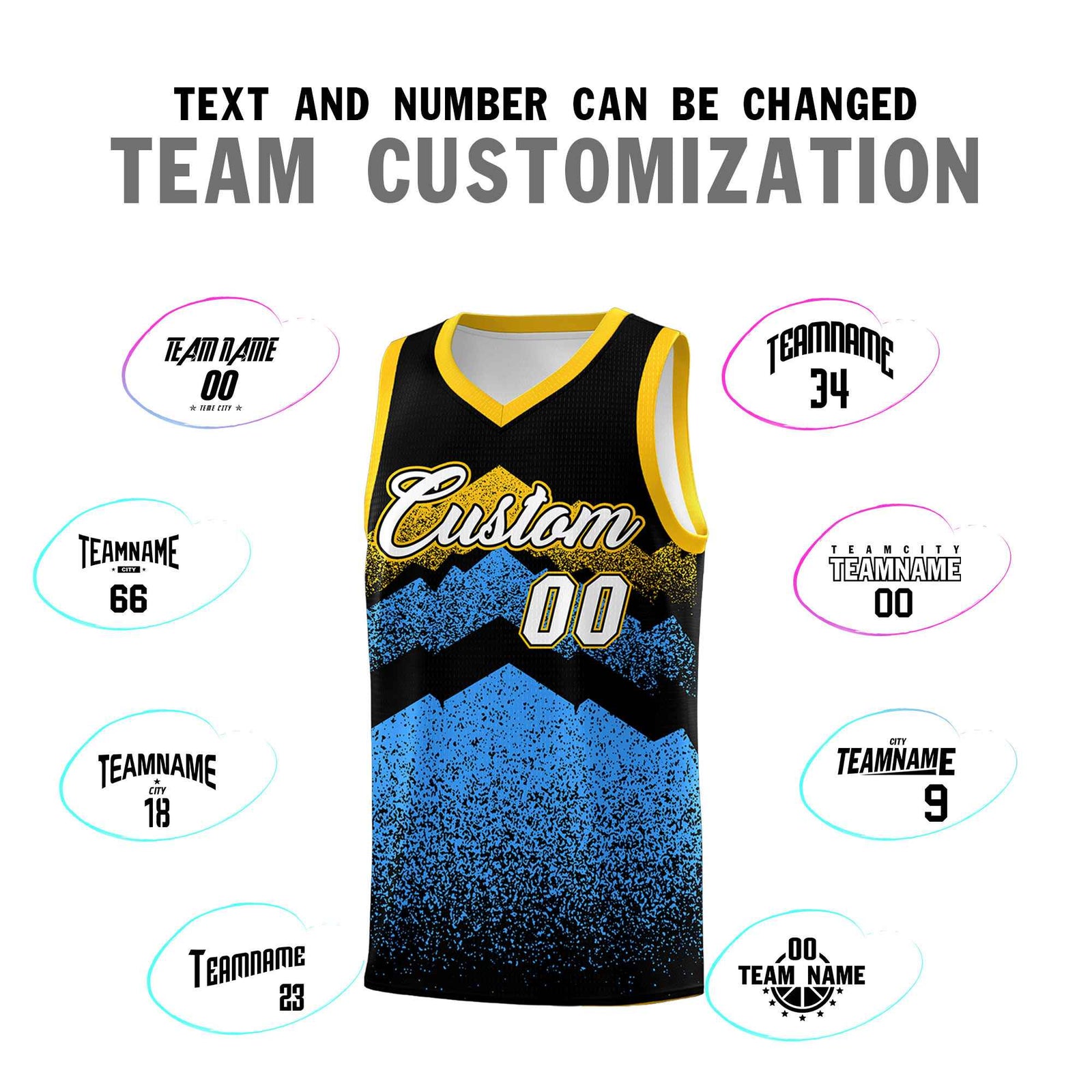 Custom Youth Basketball Jerseys Black Powder Blue Gradient Mountain Design Uniforms