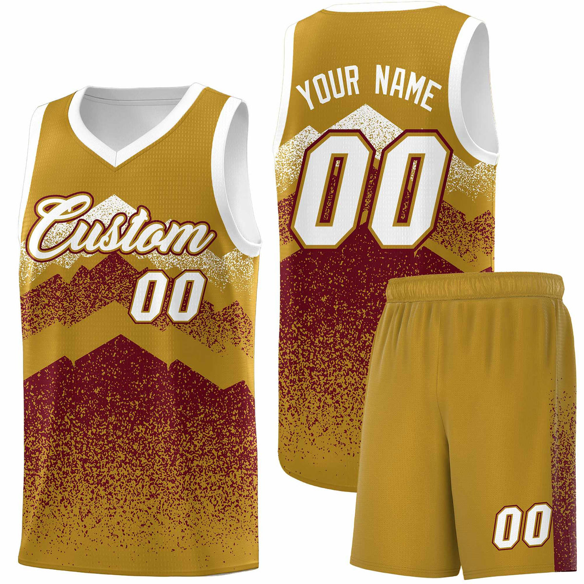 Custom Youth Basketball Jerseys Old Gold Crimson Gradient Mountain Design Uniforms