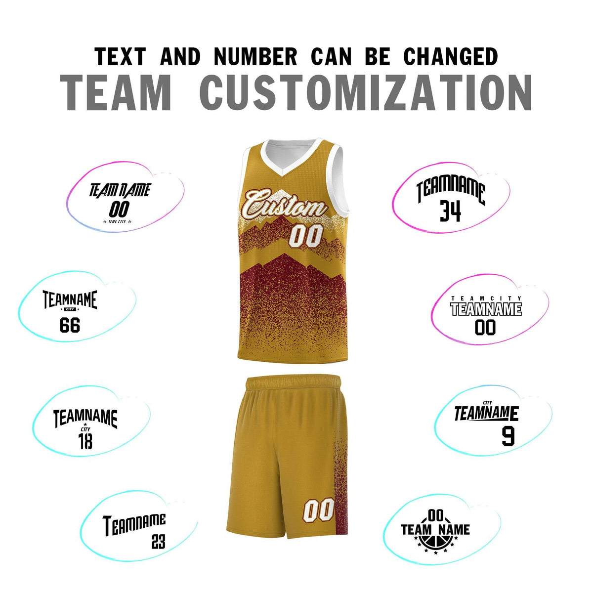 Custom Youth Basketball Jerseys Old Gold Crimson Gradient Mountain Design Uniforms