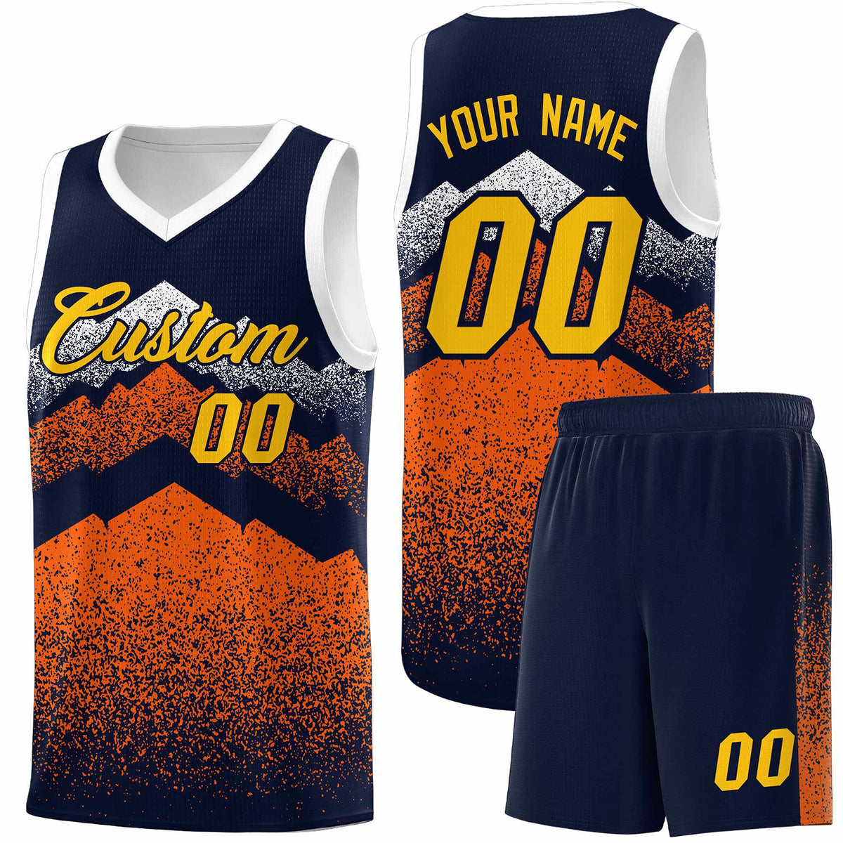Personalized Youth Basketball Jerseys   Navy Orange Gradient Mountain Design Uniforms