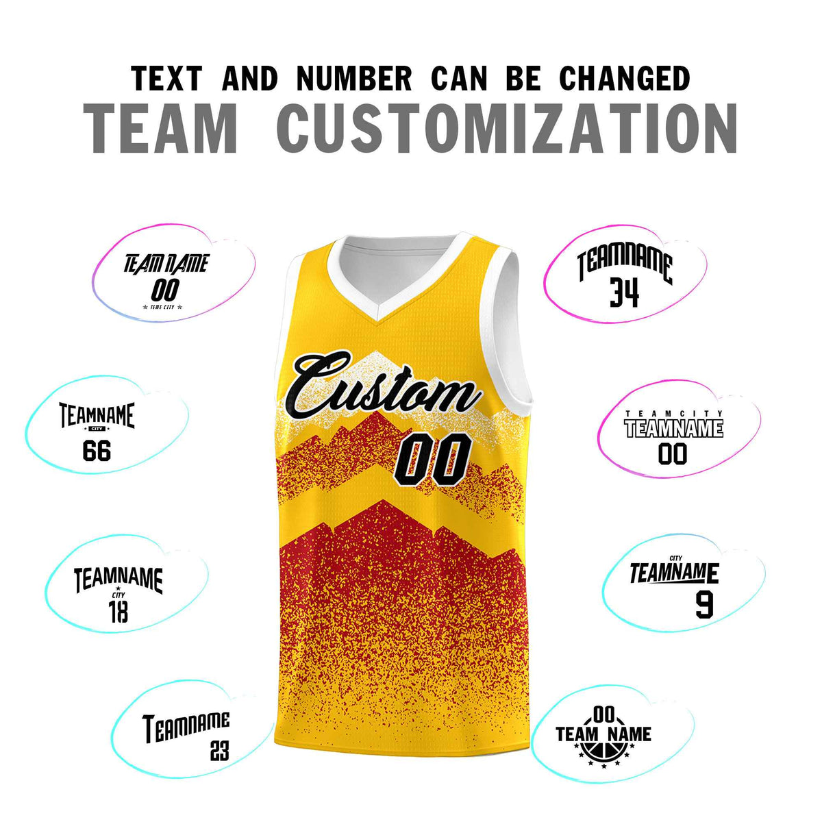 Personalized Youth Basketball Jerseys   Gold Red Gradient Mountain Design Uniforms