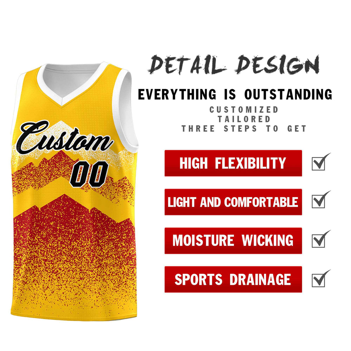 Personalized Youth Basketball Jerseys   Gold Red Gradient Mountain Design Uniforms