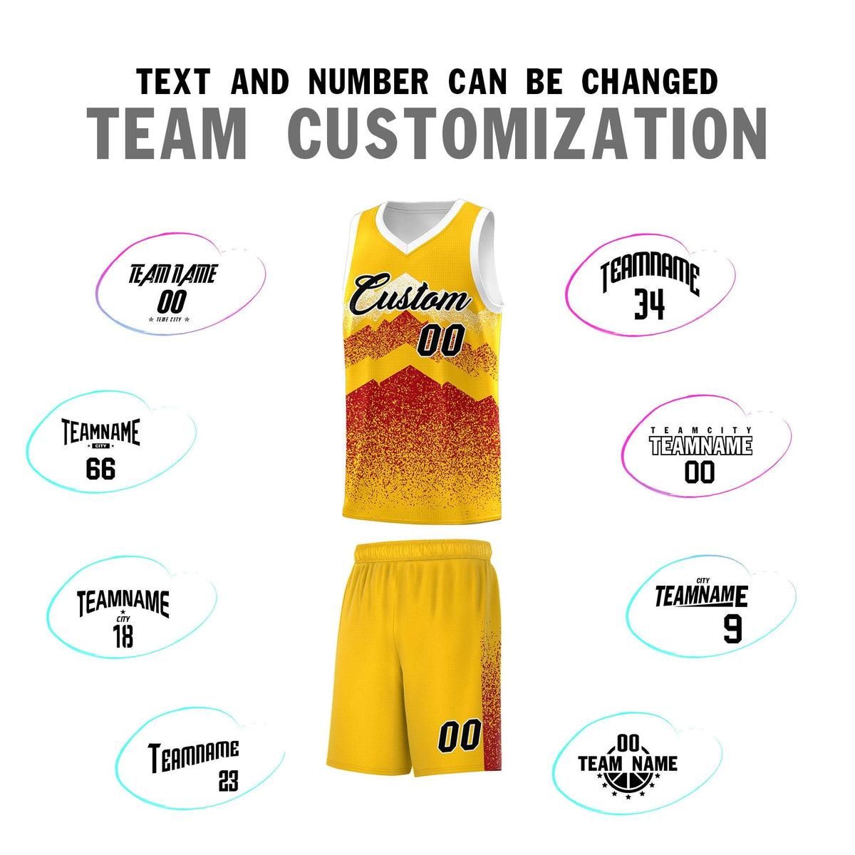 Personalized Youth Basketball Jerseys   Gold Red Gradient Mountain Design Uniforms