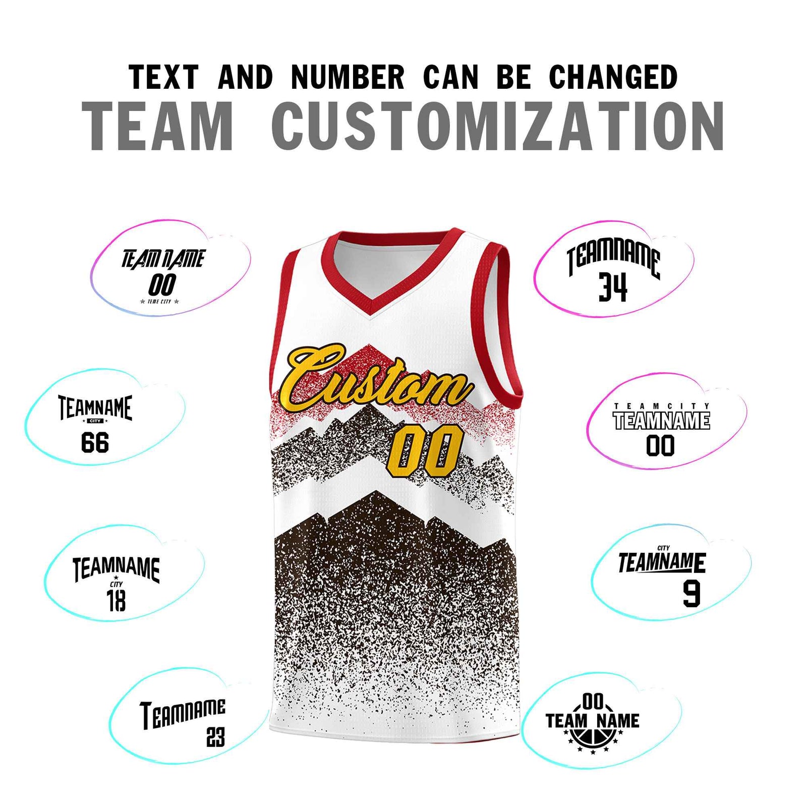 Custom Youth Basketball Jerseys White Brown Gradient Mountain Design Uniforms