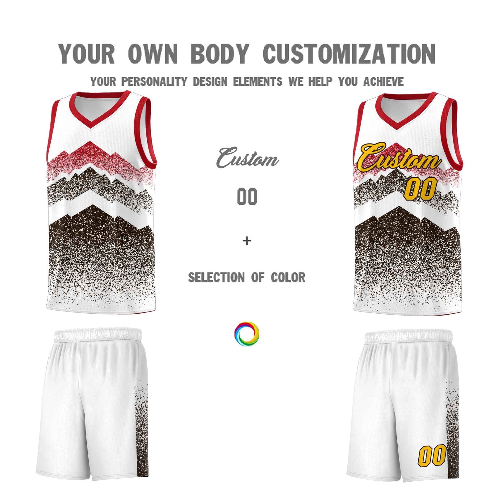 Custom Youth Basketball Jerseys White Brown Gradient Mountain Design Uniforms