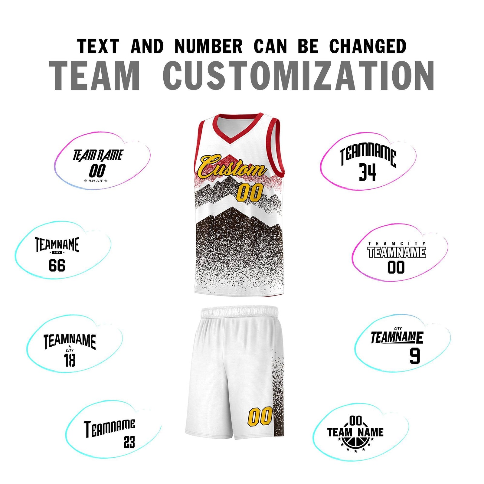 Custom Youth Basketball Jerseys White Brown Gradient Mountain Design Uniforms