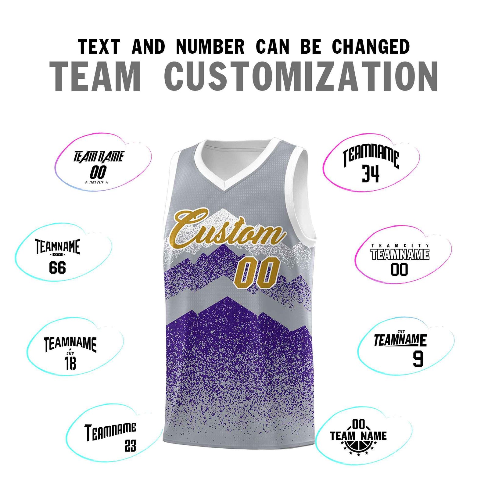 Custom Youth Basketball Jerseys Gray Purple Gradient Mountain Design Uniforms