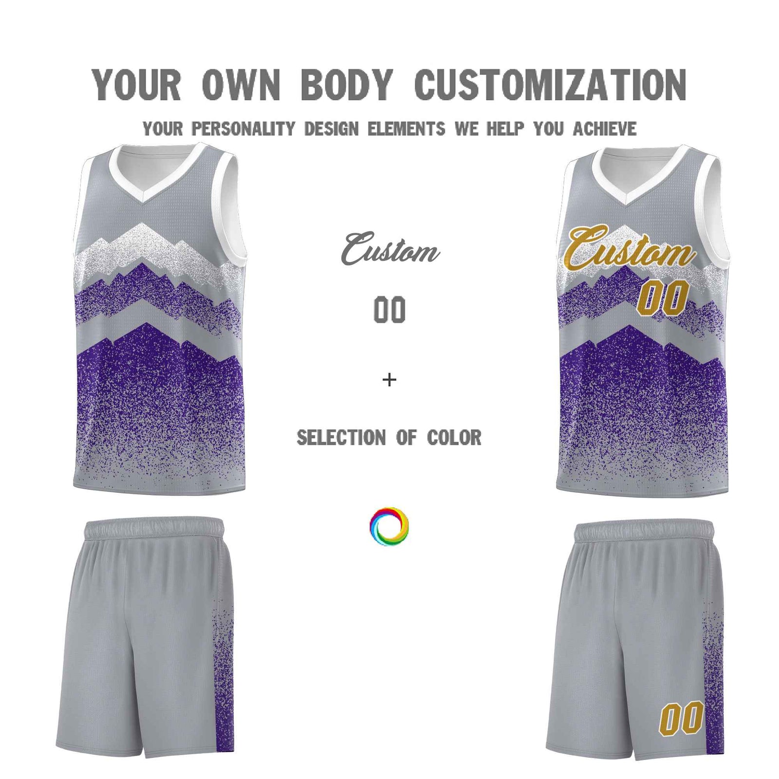 Custom Youth Basketball Jerseys Gray Purple Gradient Mountain Design Uniforms