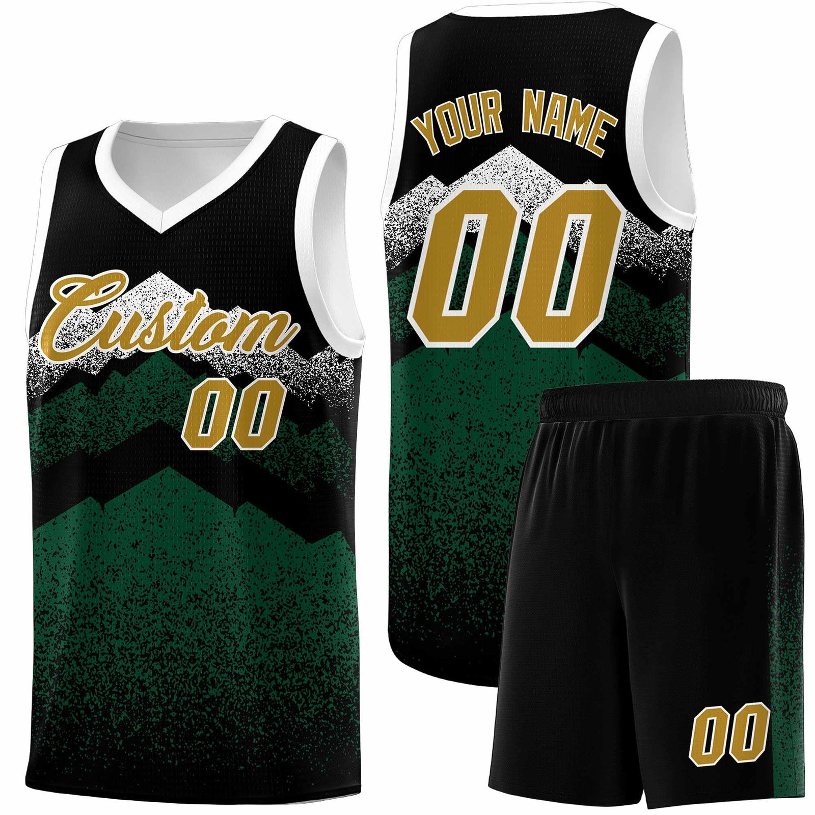 Personalized Youth Basketball Jerseys   Black Green Gradient Mountain Design Uniforms