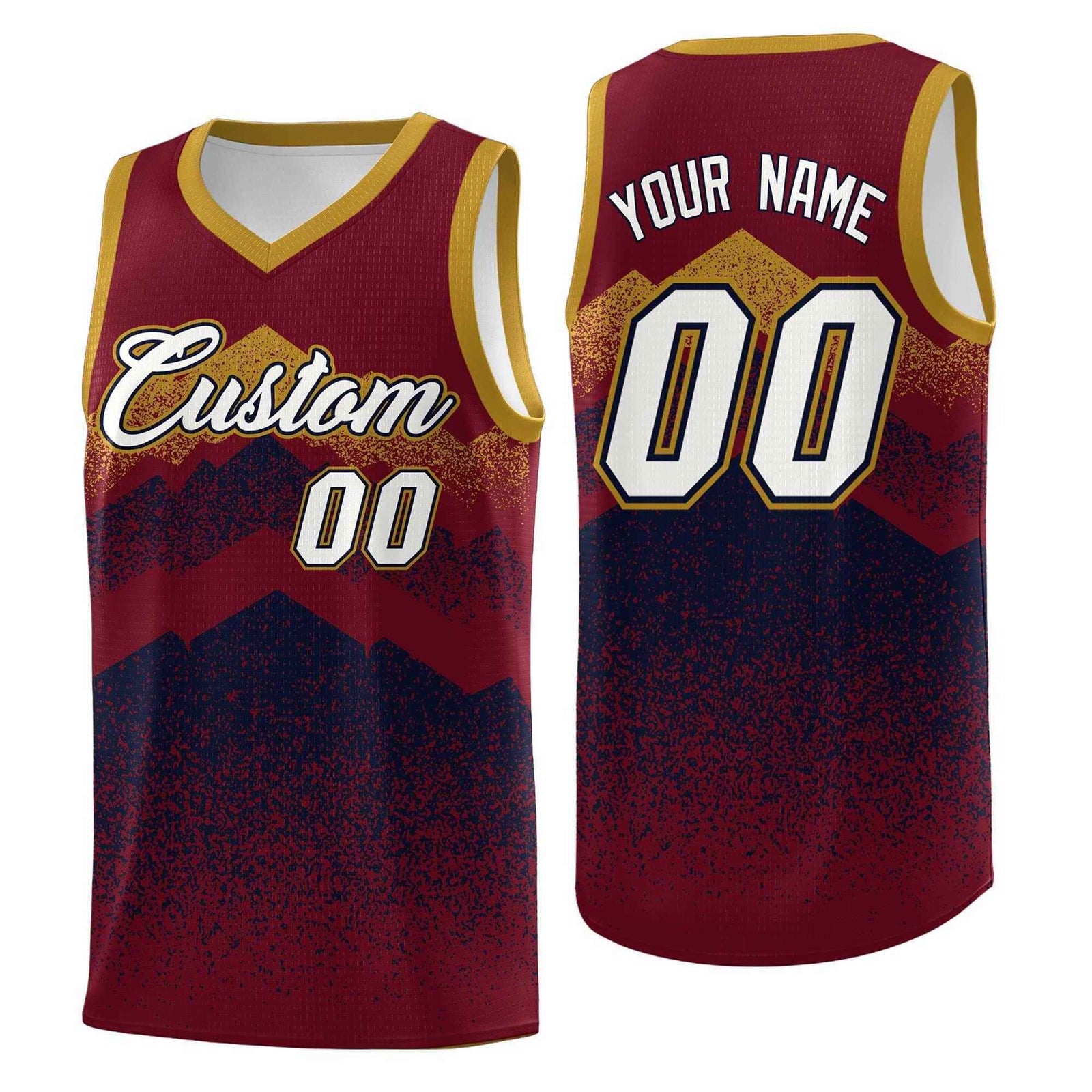 Custom Youth Basketball Jerseys Crimson Navy Gradient Mountain Design Uniforms