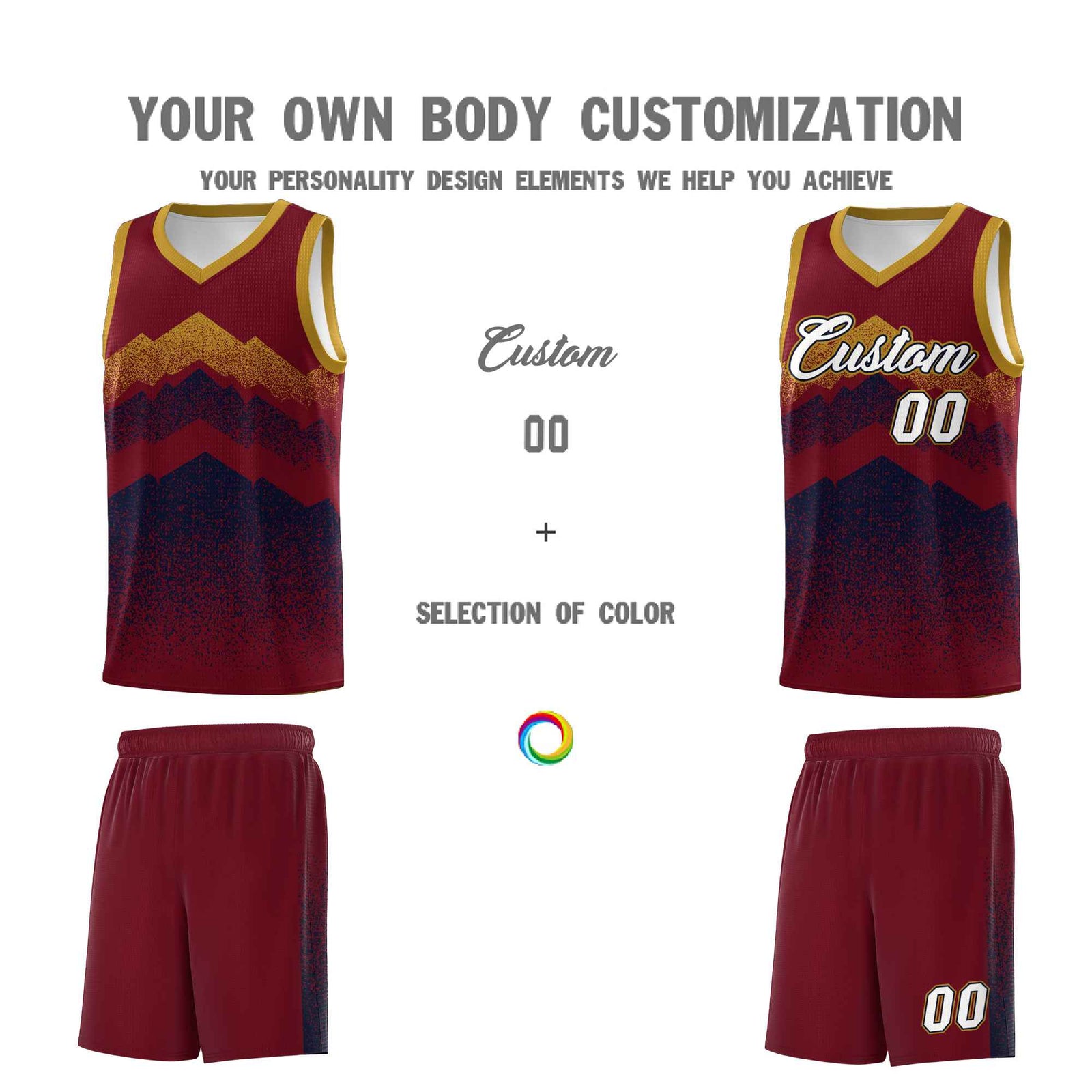 Custom Youth Basketball Jerseys Crimson Navy Gradient Mountain Design Uniforms