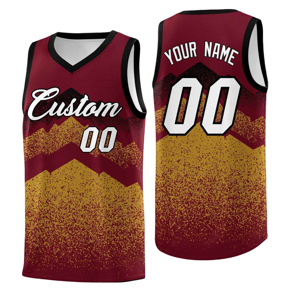 Personalized Youth Basketball Jerseys   Crimson Old Gold Gradient Mountain Design Uniforms