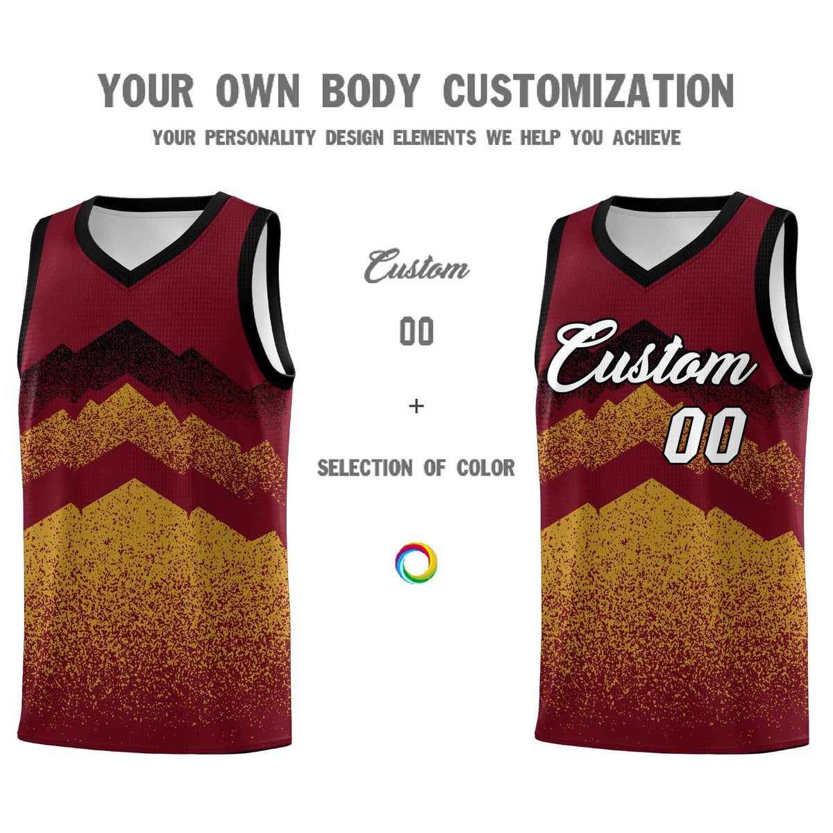 Personalized Youth Basketball Jerseys   Crimson Old Gold Gradient Mountain Design Uniforms