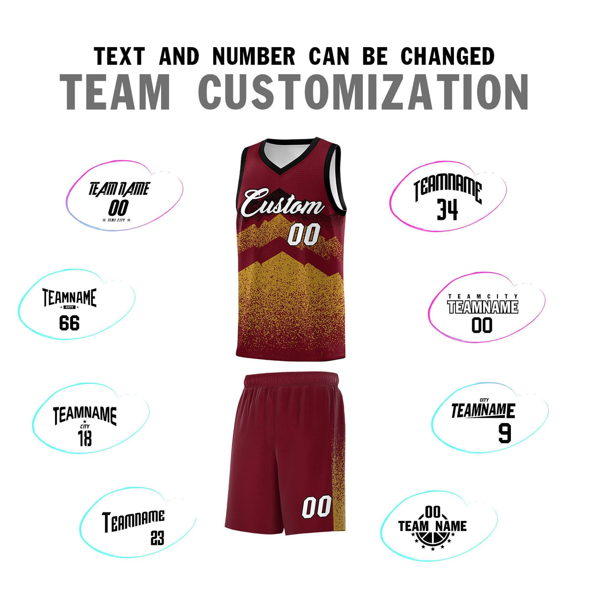 Personalized Youth Basketball Jerseys   Crimson Old Gold Gradient Mountain Design Uniforms