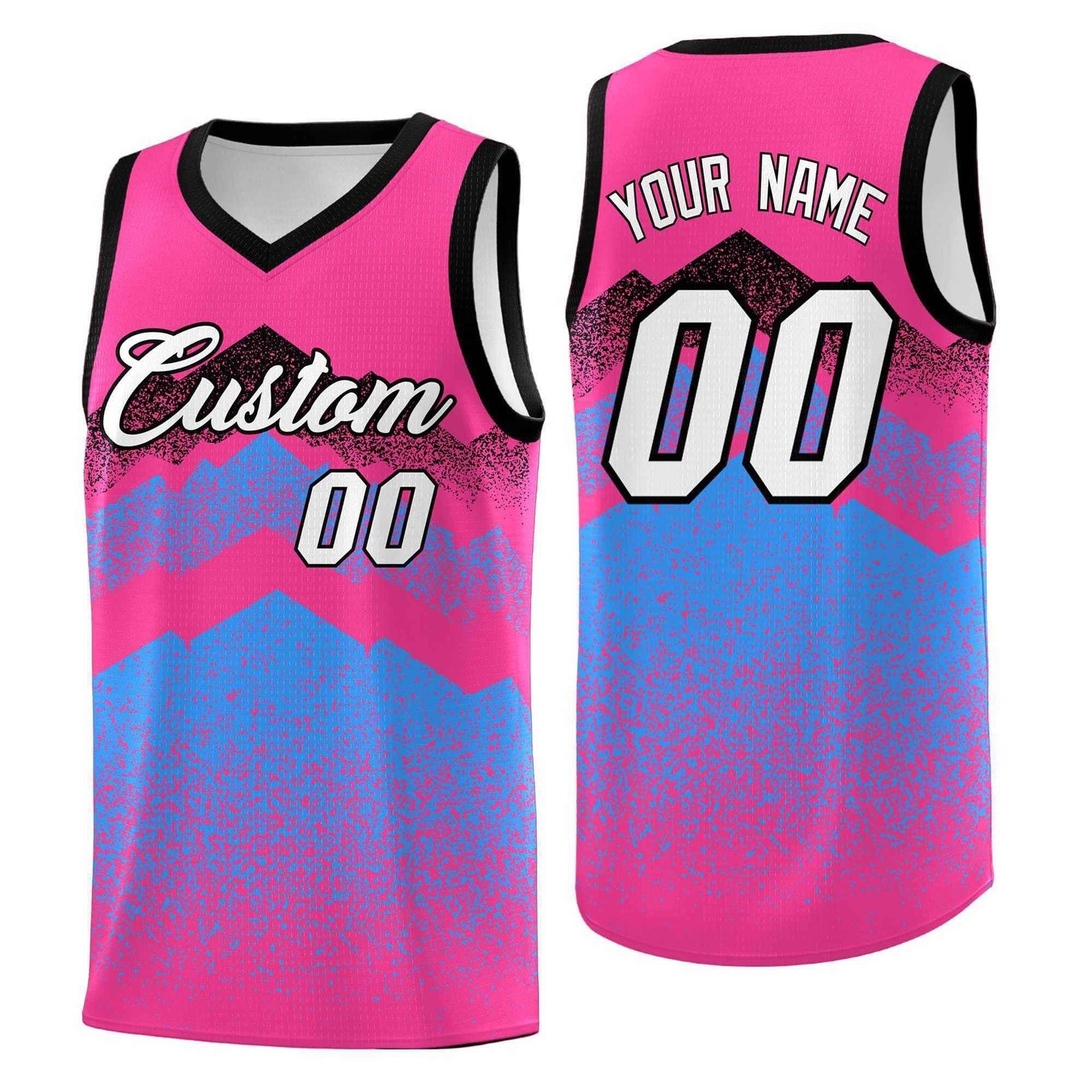Personalized Youth Basketball Jerseys   Pink Powder Blue Gradient Mountain Design Uniforms