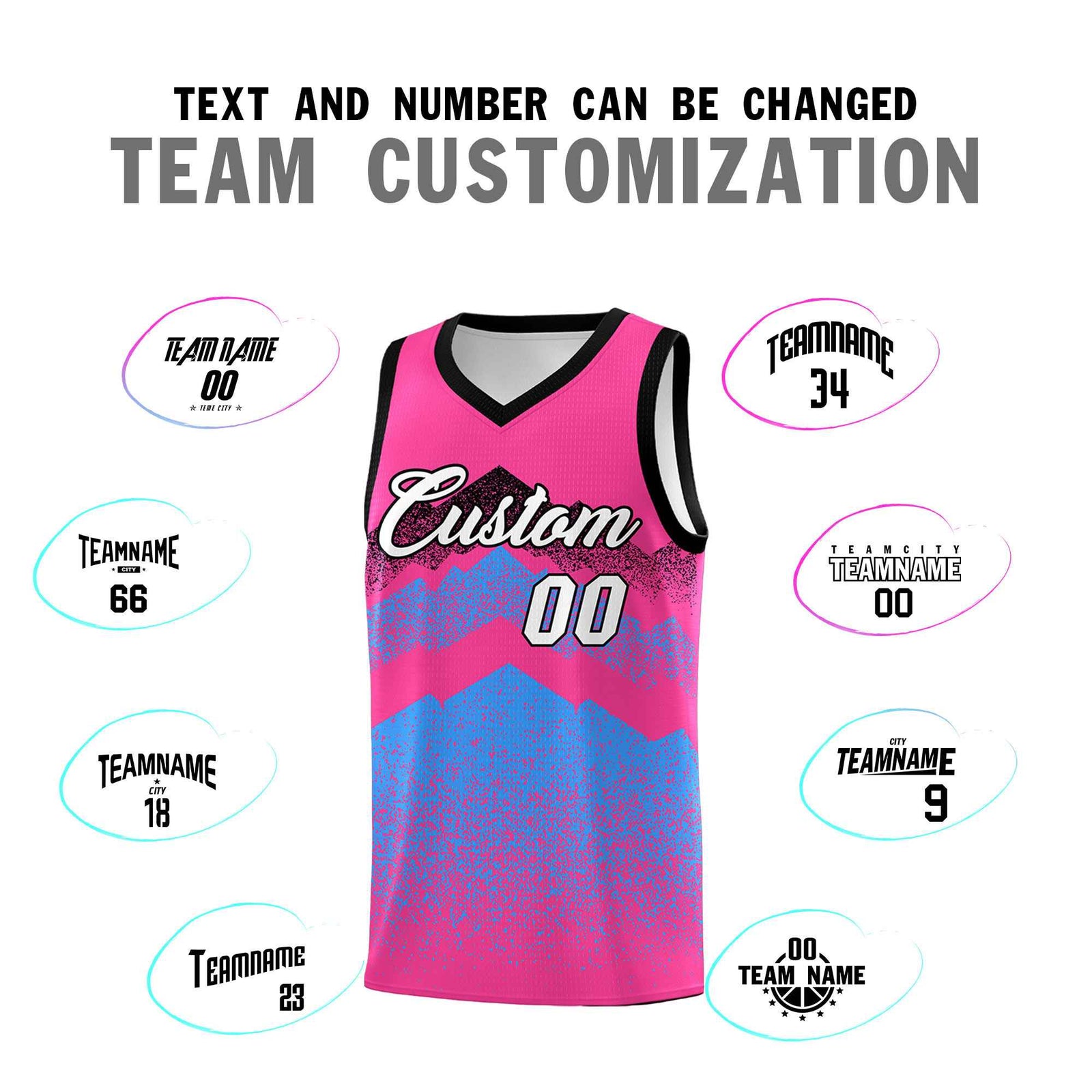 Personalized Youth Basketball Jerseys   Pink Powder Blue Gradient Mountain Design Uniforms