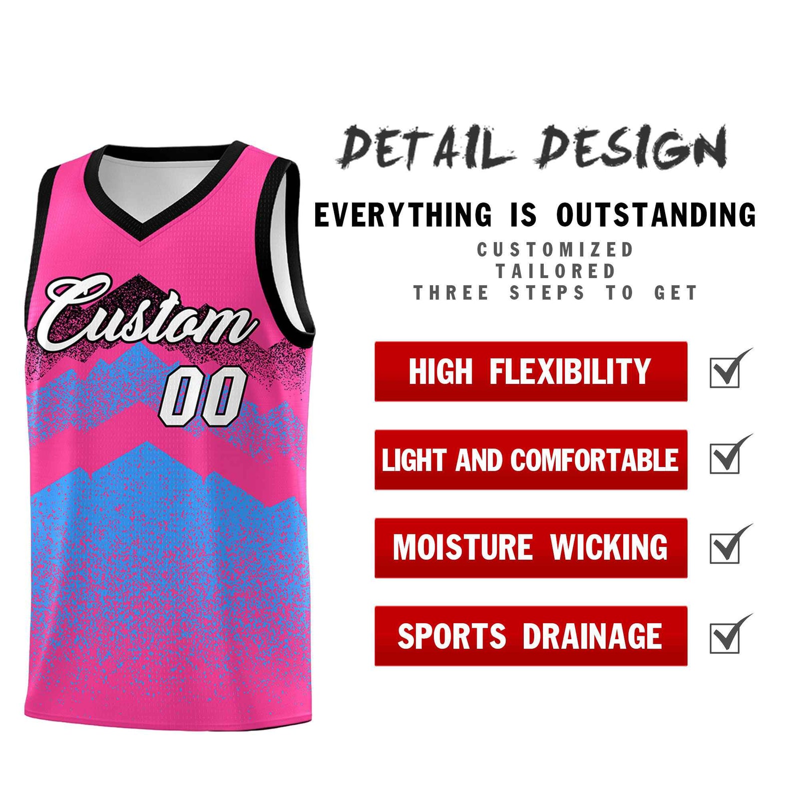 Personalized Youth Basketball Jerseys   Pink Powder Blue Gradient Mountain Design Uniforms