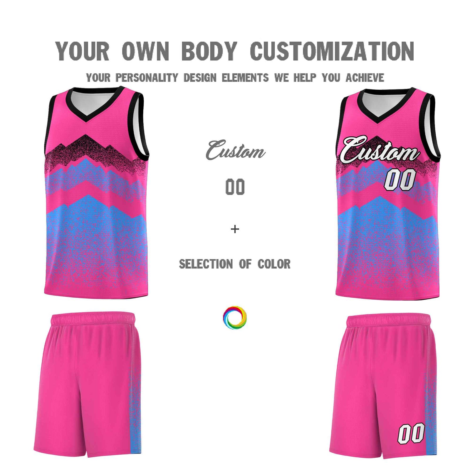 Personalized Youth Basketball Jerseys   Pink Powder Blue Gradient Mountain Design Uniforms